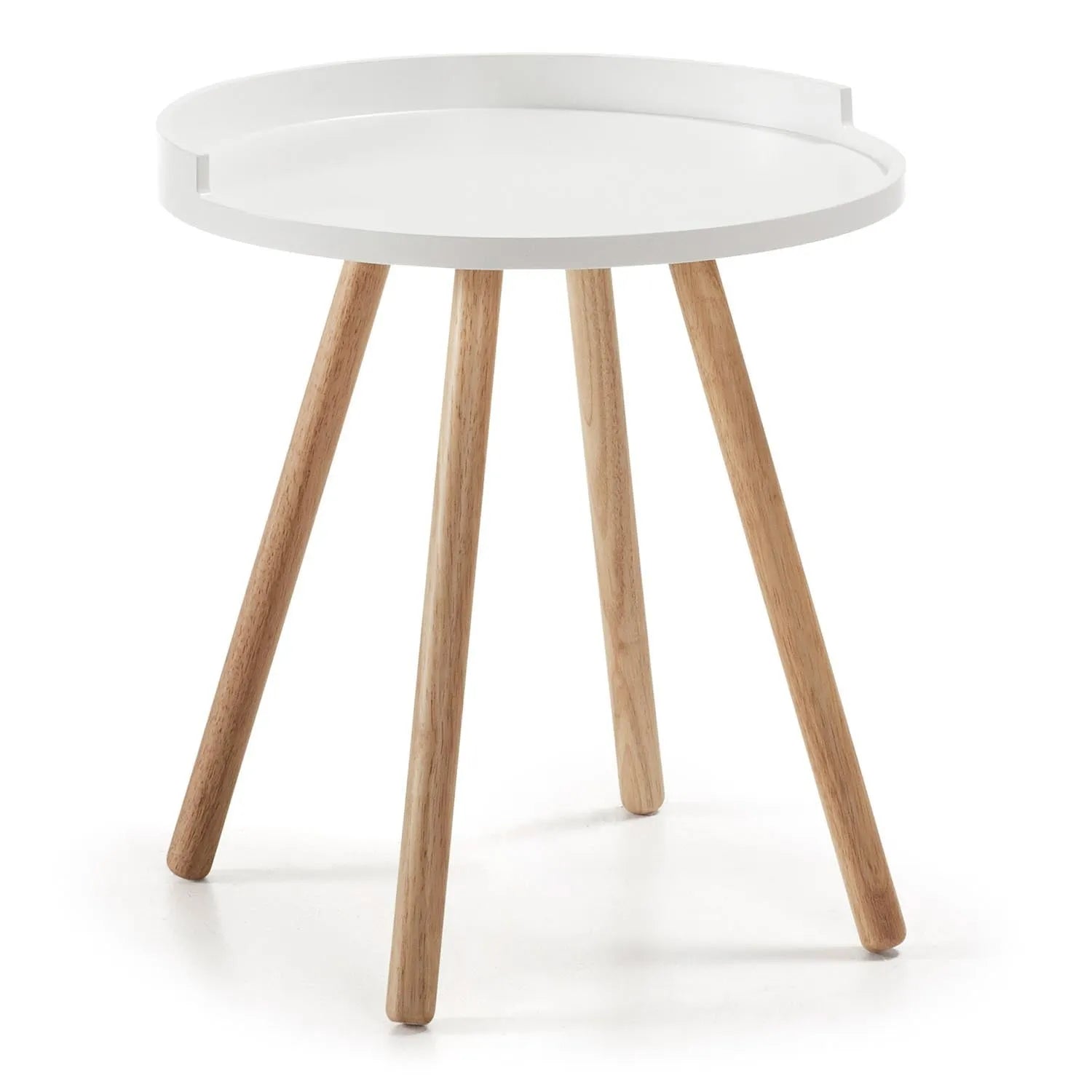 Eleganter Kurb Beistelltisch in Weiß, Ø 46 cm, mit robuster Kautschukholz-Basis. Perfekt für modernes Wohnen. Vielseitig und stilvoll.