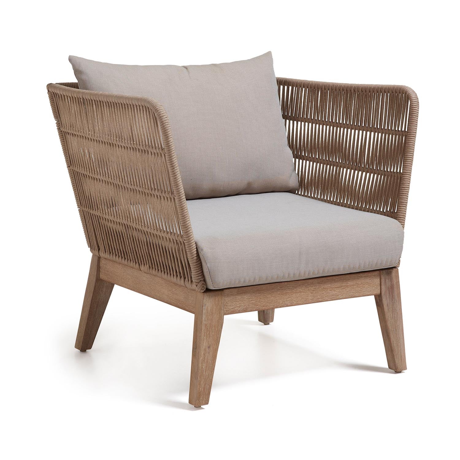 Belleny Sessel aus Seil in Beige und massivem Akazienholz FSC 100% in Beige, Natur, Grau präsentiert im Onlineshop von KAQTU Design AG. Outdoor-Sessel mit Armlehnen ist von Kave Home