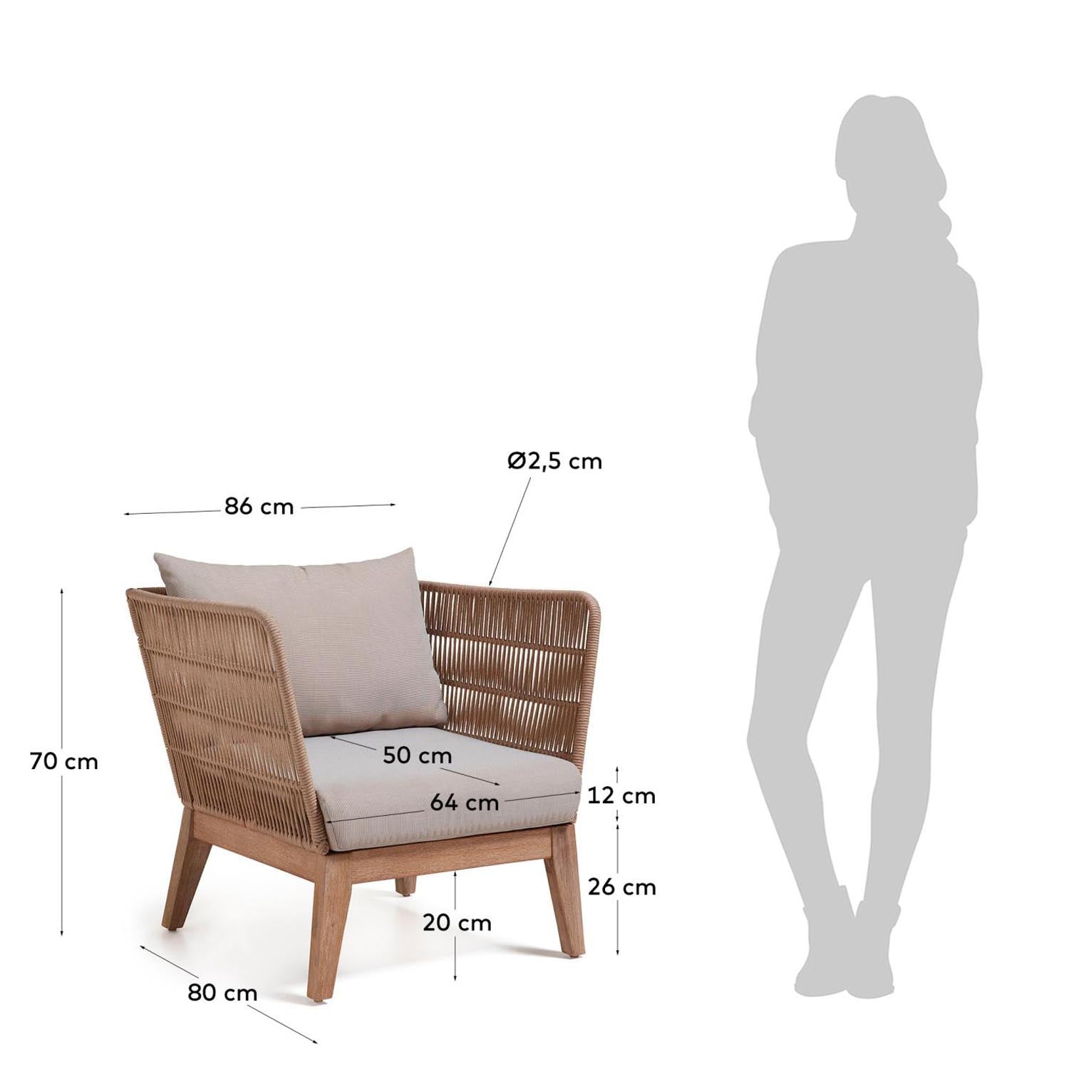 Belleny Sessel aus Seil in Beige und massivem Akazienholz FSC 100% in Beige, Natur, Grau präsentiert im Onlineshop von KAQTU Design AG. Outdoor-Sessel mit Armlehnen ist von Kave Home