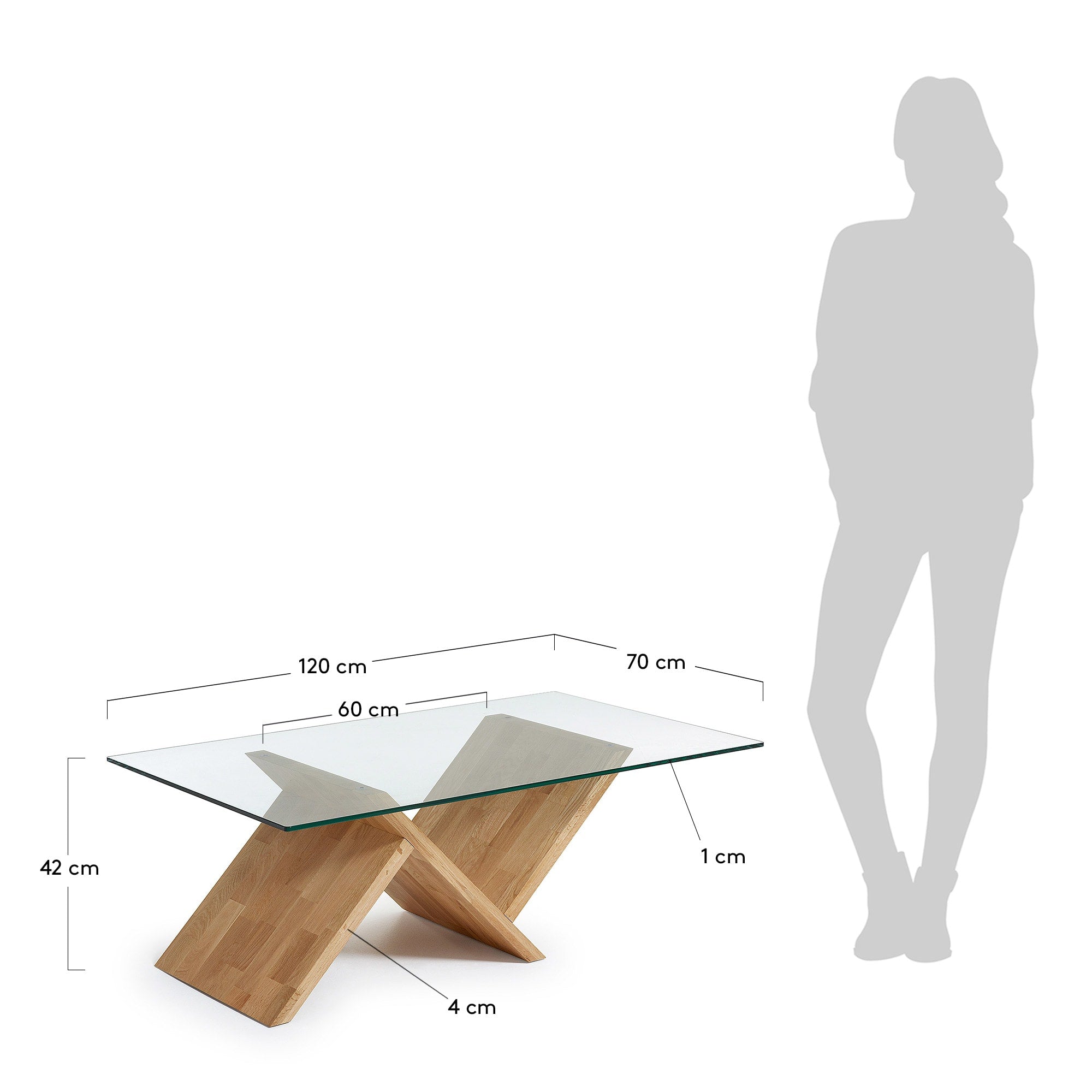 Waley Couchtisch aus Glas und Struktur aus massiver Eiche 120 x 70 cm in Mehrfarbig präsentiert im Onlineshop von KAQTU Design AG. Beistelltisch ist von Kave Home