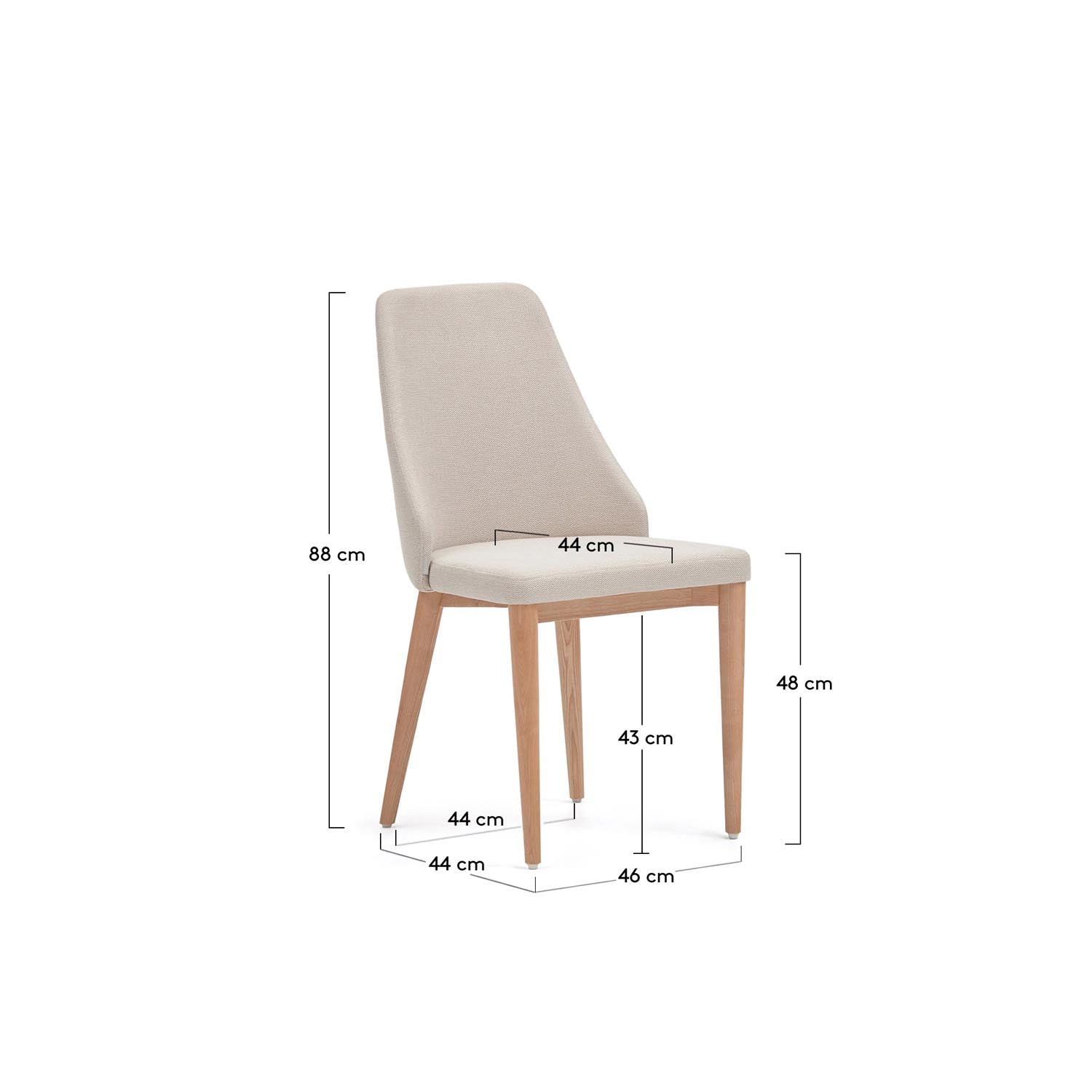 Rosie Stuhl aus beiger Chenille mit Beinen aus massiver Esche mit natürlichem Finish in Beige, Natur präsentiert im Onlineshop von KAQTU Design AG. Stuhl ist von Kave Home