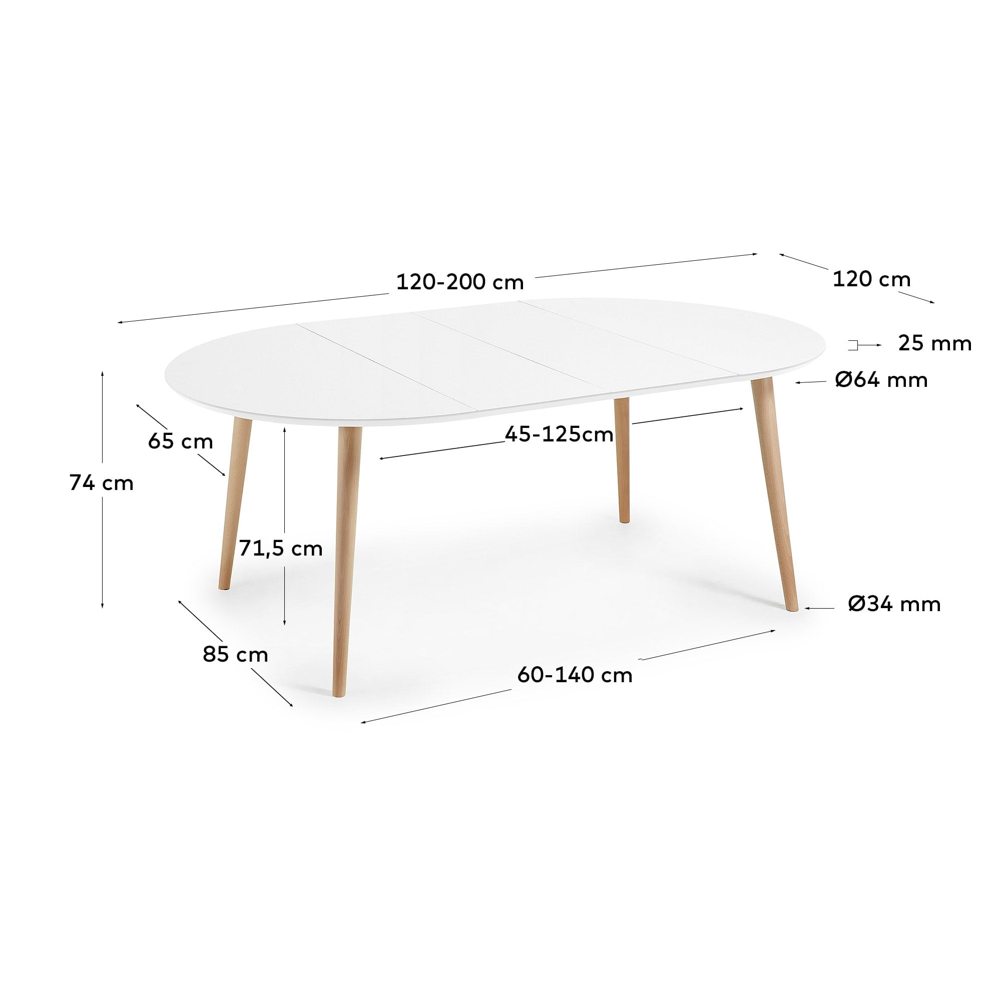 Oqui runder Ausziehtisch MDF weiss lackiert und Beine aus massiver Buche 120(200)x120 cm in Weiß präsentiert im Onlineshop von KAQTU Design AG. Esstisch ist von Kave Home