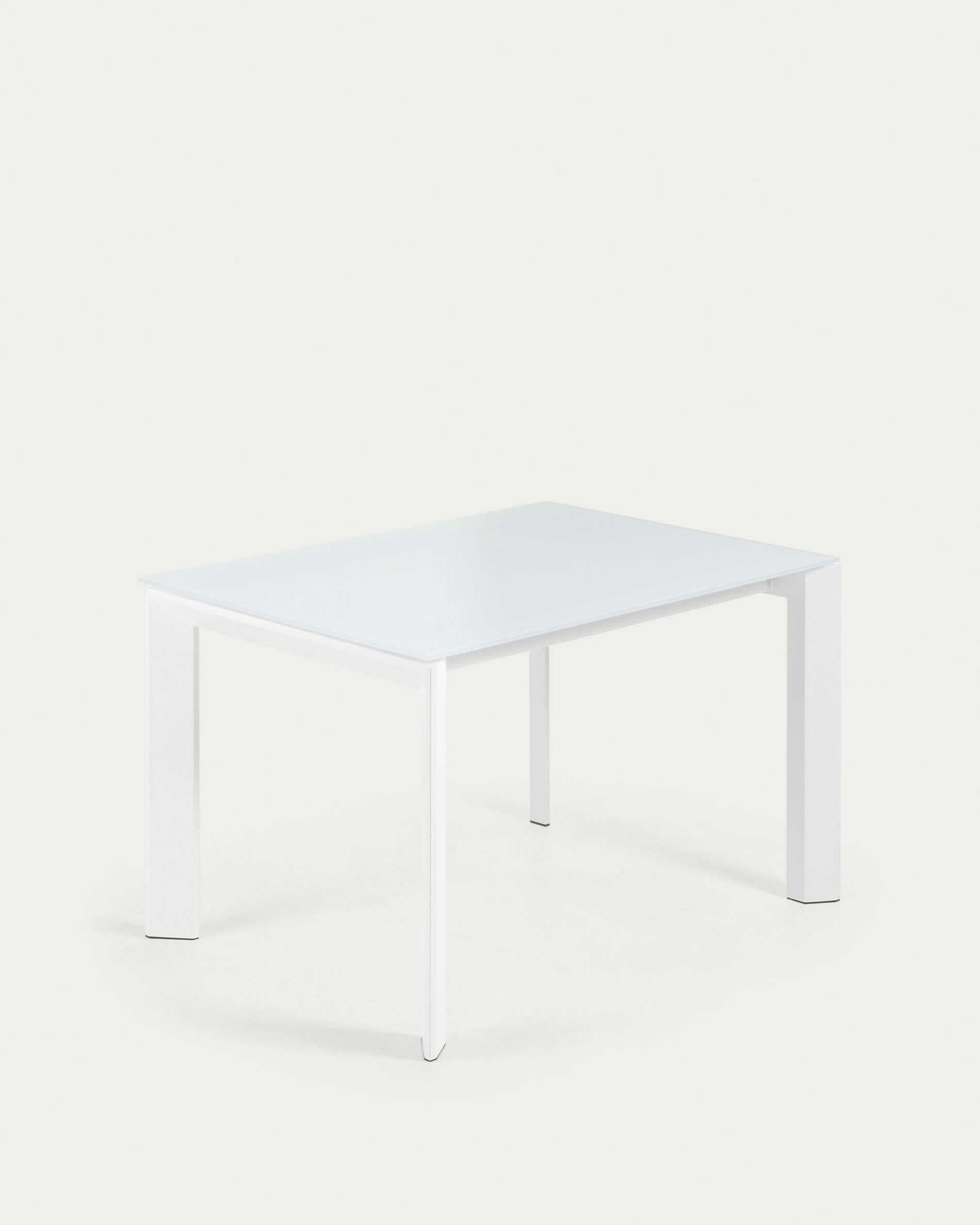 Axis Ausziehtisch aus Glas weiss und Stahlbeine mit weissem Finish 120 (180) cm in Weiß präsentiert im Onlineshop von KAQTU Design AG. Esstisch ist von Kave Home