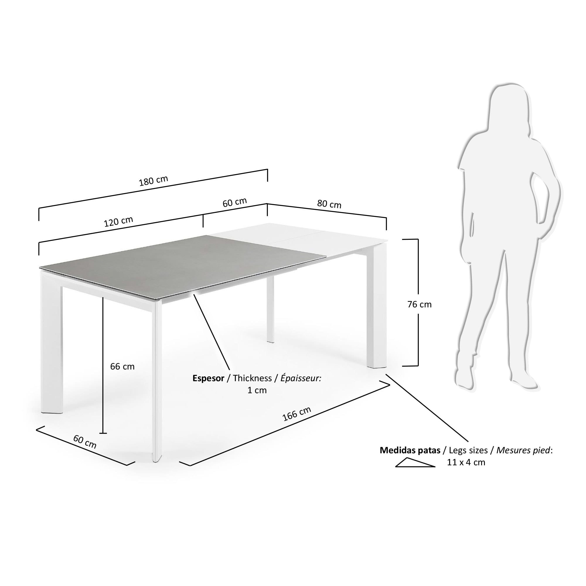 Axis Ausziehtisch Feinsteinzeug Hydra Plomo Finish Stahlbeine weiss 120 (180) cm  in Grau präsentiert im Onlineshop von KAQTU Design AG. Esstisch ist von Kave Home