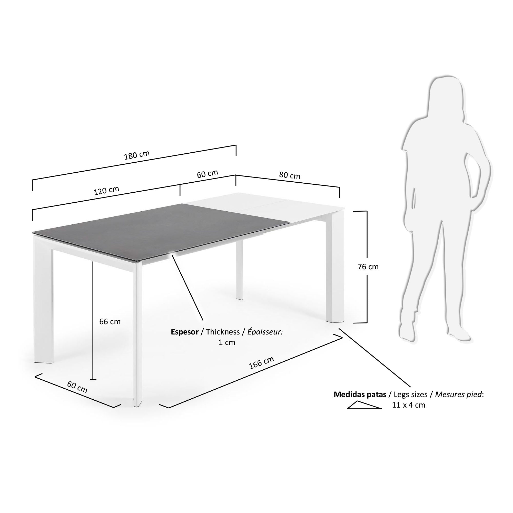 Axis Ausziehtisch Feisnteinzeug Vulcano Roca Finsih Stahlbeine in Weiss 120 (180) cm in Grau präsentiert im Onlineshop von KAQTU Design AG. Esstisch ist von Kave Home