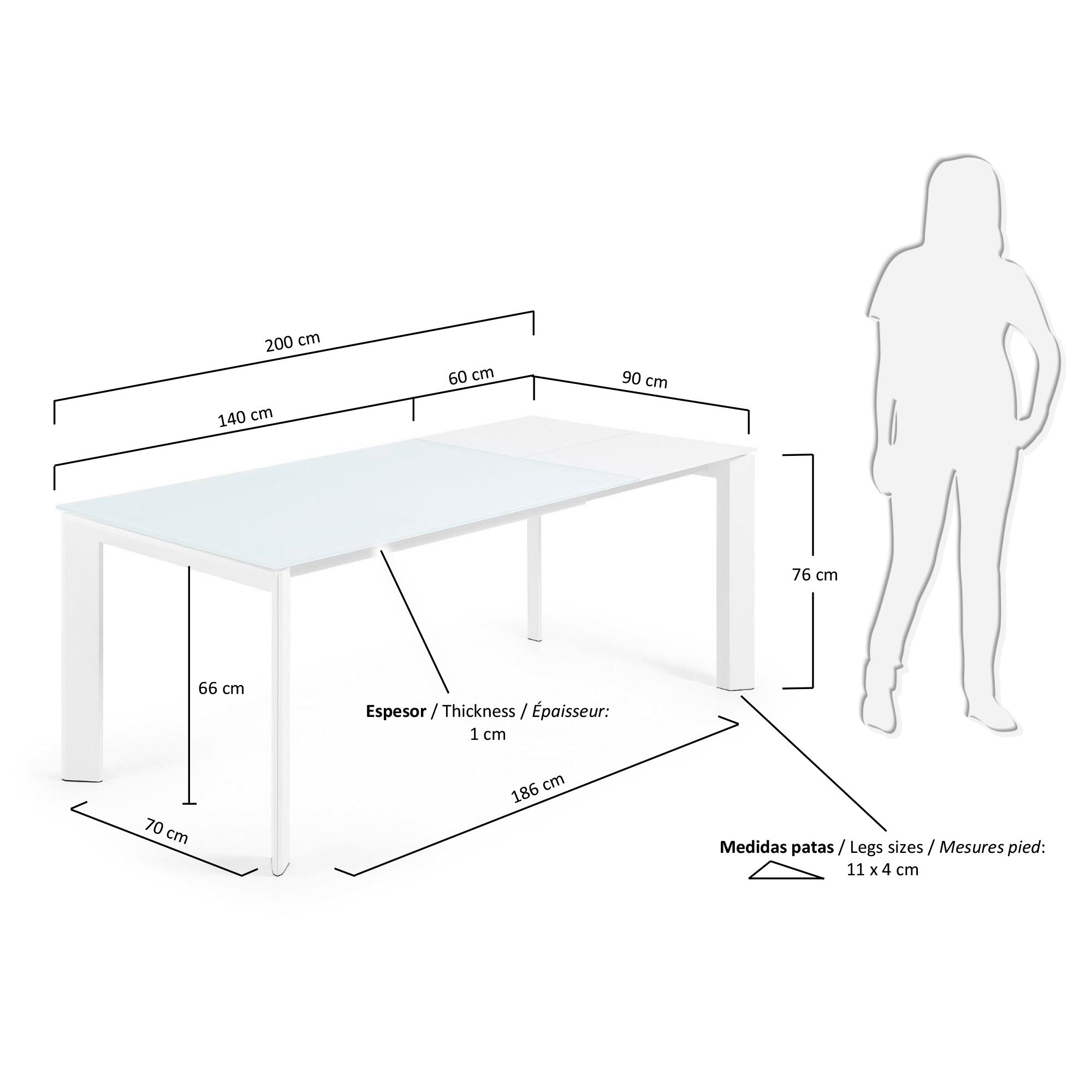 Axis Ausziehtisch aus Glas weiss und Stahlbeine mit weissem Finish 140 (200) cm in Weiß präsentiert im Onlineshop von KAQTU Design AG. Esstisch ist von Kave Home