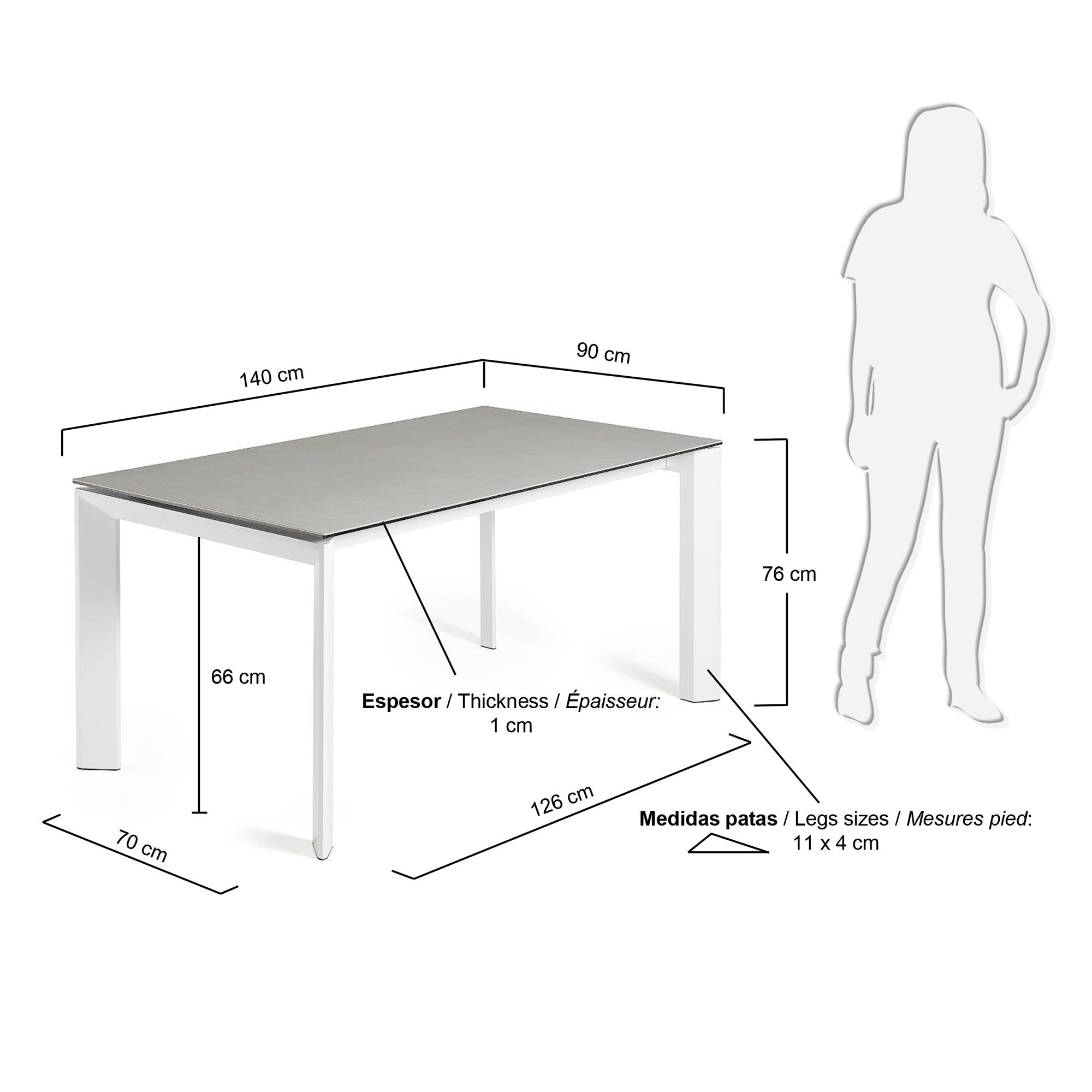 Axis Ausziehtisch Feinsteinzeug mit Hydra Plomo Finish Stahlbeine in Weiss 140 (200) cm in Grau präsentiert im Onlineshop von KAQTU Design AG. Esstisch ist von Kave Home