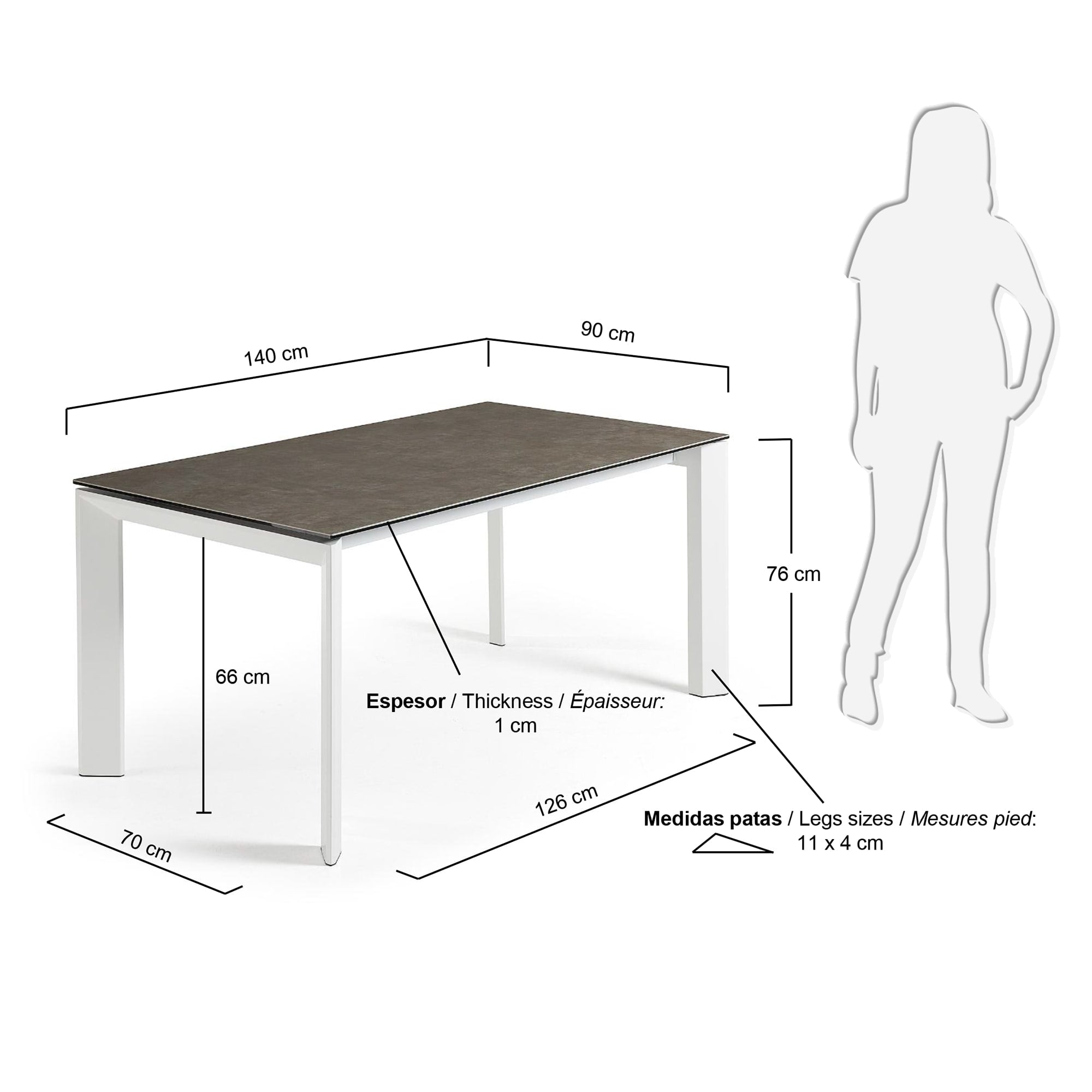 Axis Ausziehtisch Feinsteinzeug Vulcano Ceniza Finish Stahlbeine in Weiss 140 (200) cm in Braun präsentiert im Onlineshop von KAQTU Design AG. Esstisch ist von Kave Home