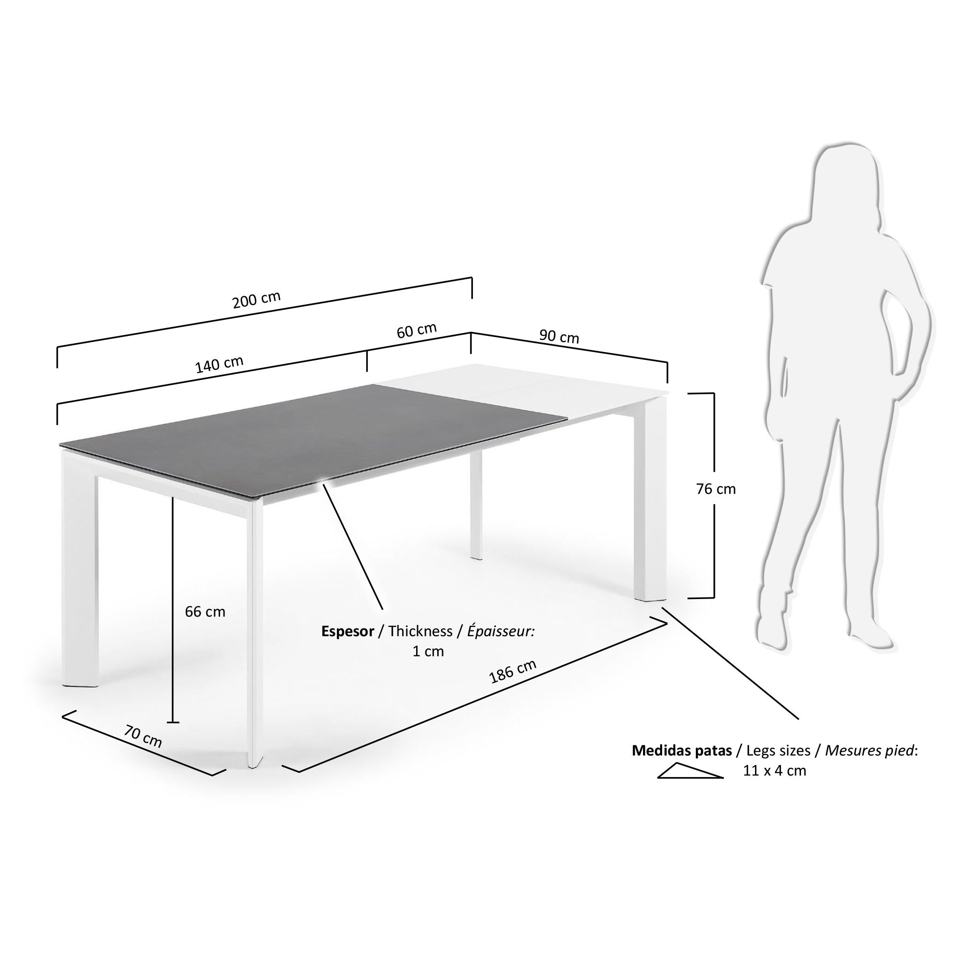 Axis Ausziehtisch Feinsteinzeug Vulcano Roca Finish Beine in Weiss 140 (200) cm in Grau präsentiert im Onlineshop von KAQTU Design AG. Esstisch ist von Kave Home