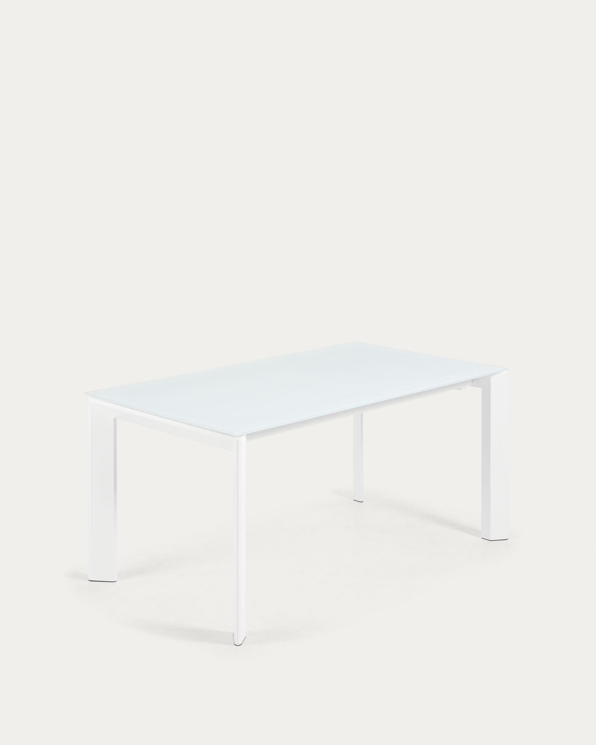 Axis Ausziehtisch aus Glas weiss und Stahlbeine mit weissem Finish 160 (220) cm in Weiß präsentiert im Onlineshop von KAQTU Design AG. Esstisch ist von Kave Home