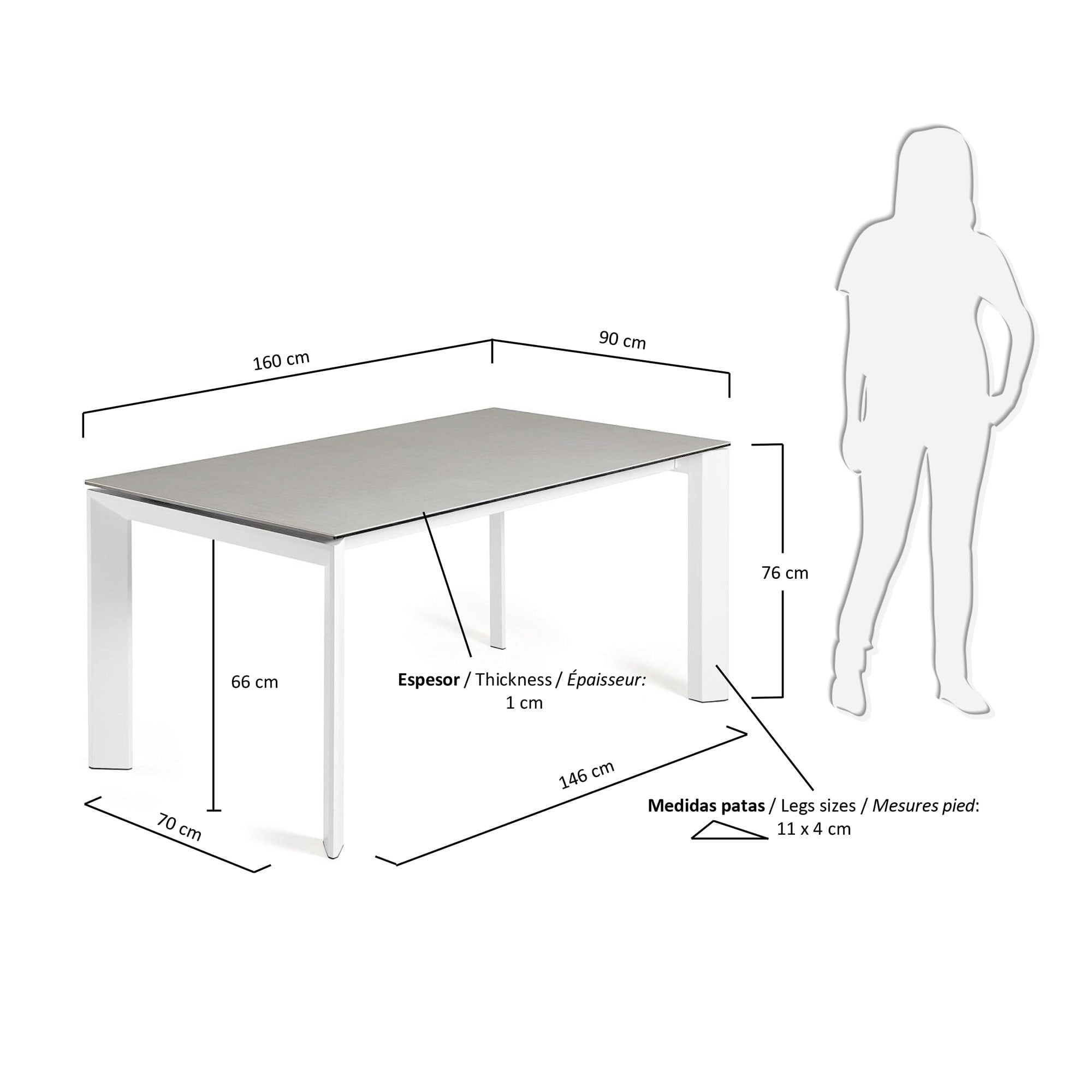 Axis Ausziehtisch Feinsteinzeug mit Hydra Plomo Finish Beine in Weiss 160 (220) cm in Grau präsentiert im Onlineshop von KAQTU Design AG. Esstisch ist von Kave Home