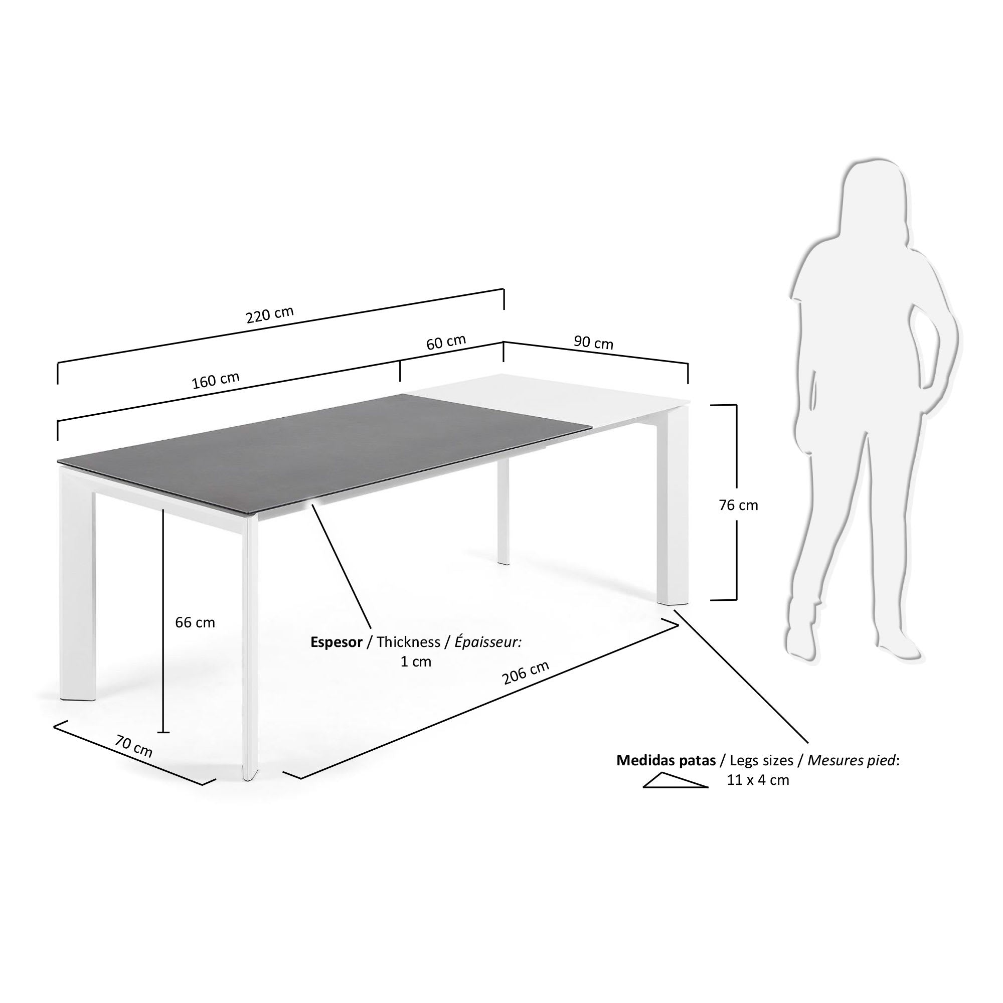 Axis Ausziehtisch Feinsteinzeug Vulcano Roca Finish Beine weiss 160 (220) cm in Grau präsentiert im Onlineshop von KAQTU Design AG. Esstisch ist von Kave Home