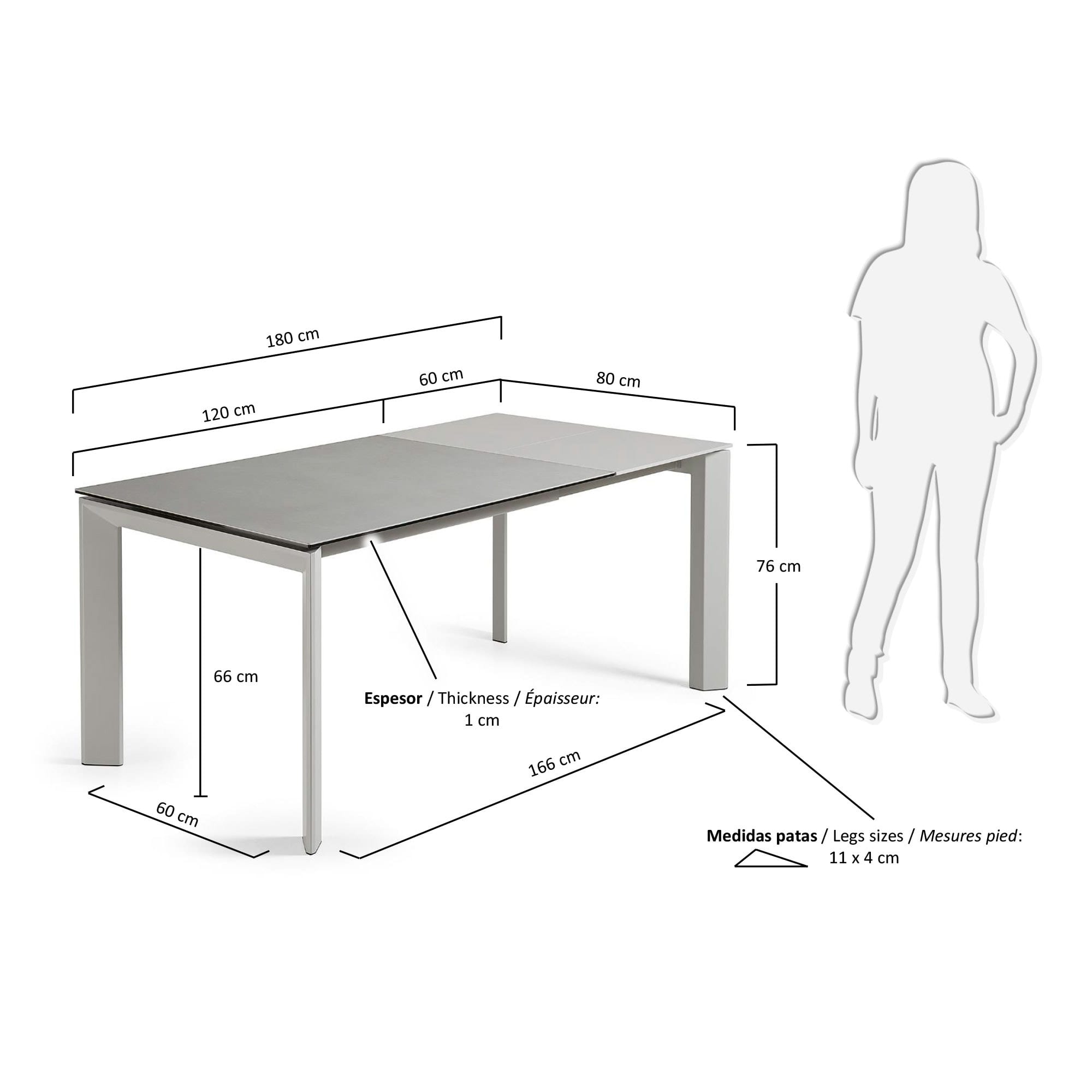 Axis Ausziehtisch Feinsteinzeug mit Hydra Plomo Finish und Stahlbeine grau 120 (180) cm  in Grau präsentiert im Onlineshop von KAQTU Design AG. Esstisch ist von Kave Home