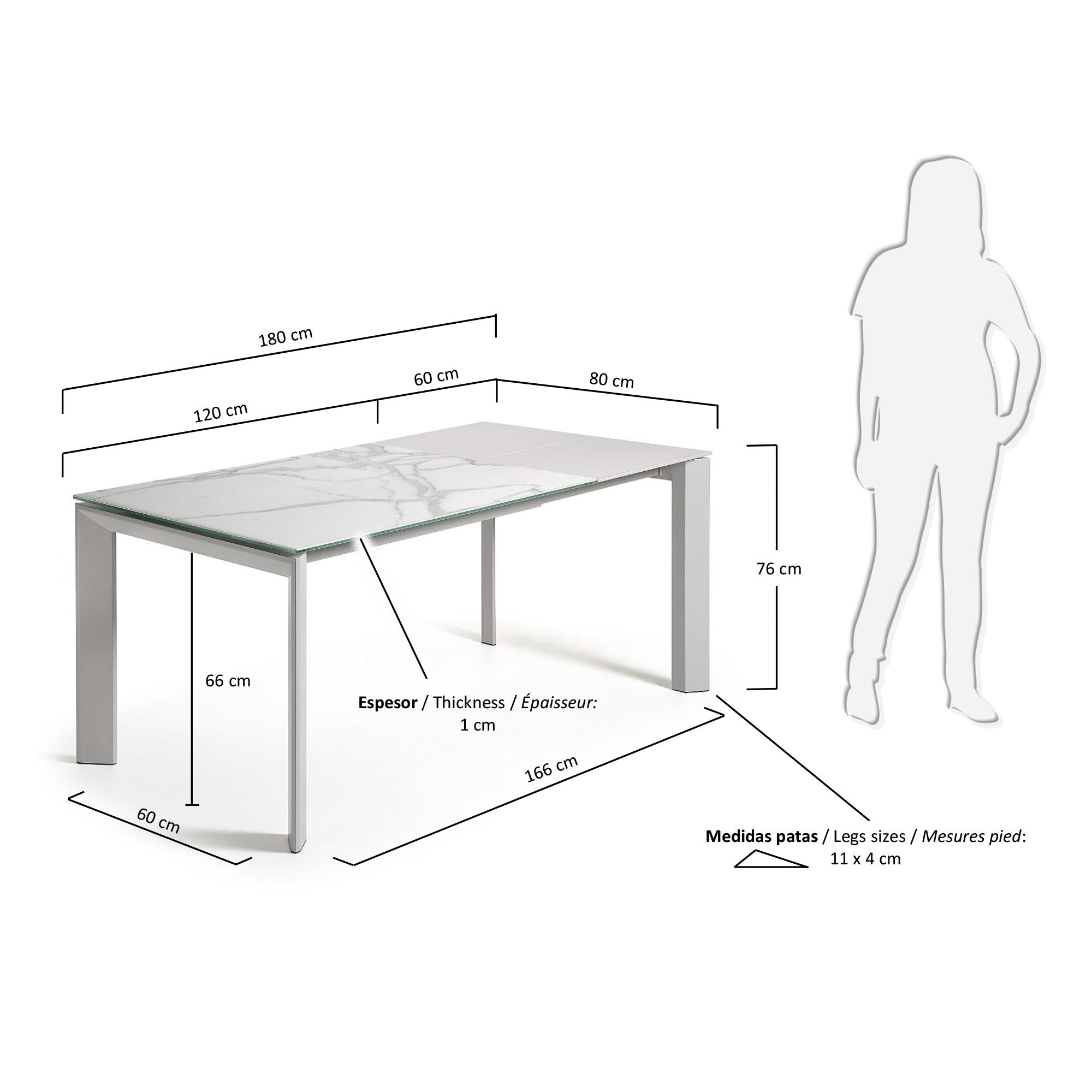 Axis Ausziehtisch Feinsteinzeug mit Kalos Blanco Finish Beine in Grau 120 (180) cm in Weiß präsentiert im Onlineshop von KAQTU Design AG. Esstisch ist von Kave Home