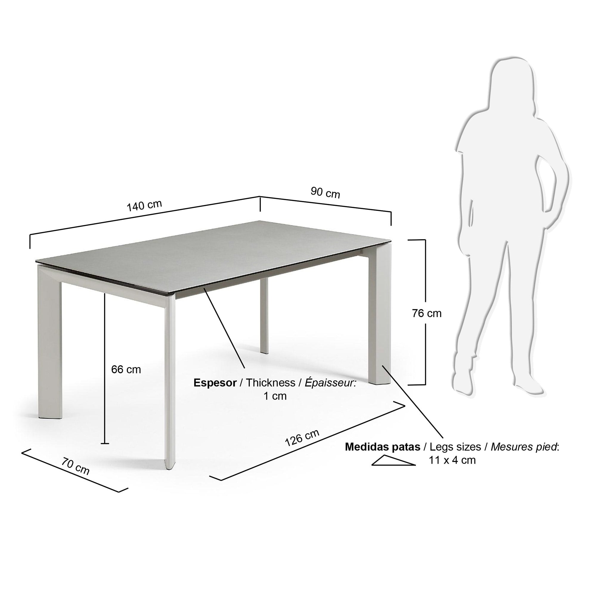 Axis Ausziehtisch Feinsteinzeug mit Hydra Plomo Finish Stahlbeine in Grau 140 (200) cm in Grau präsentiert im Onlineshop von KAQTU Design AG. Esstisch ist von Kave Home