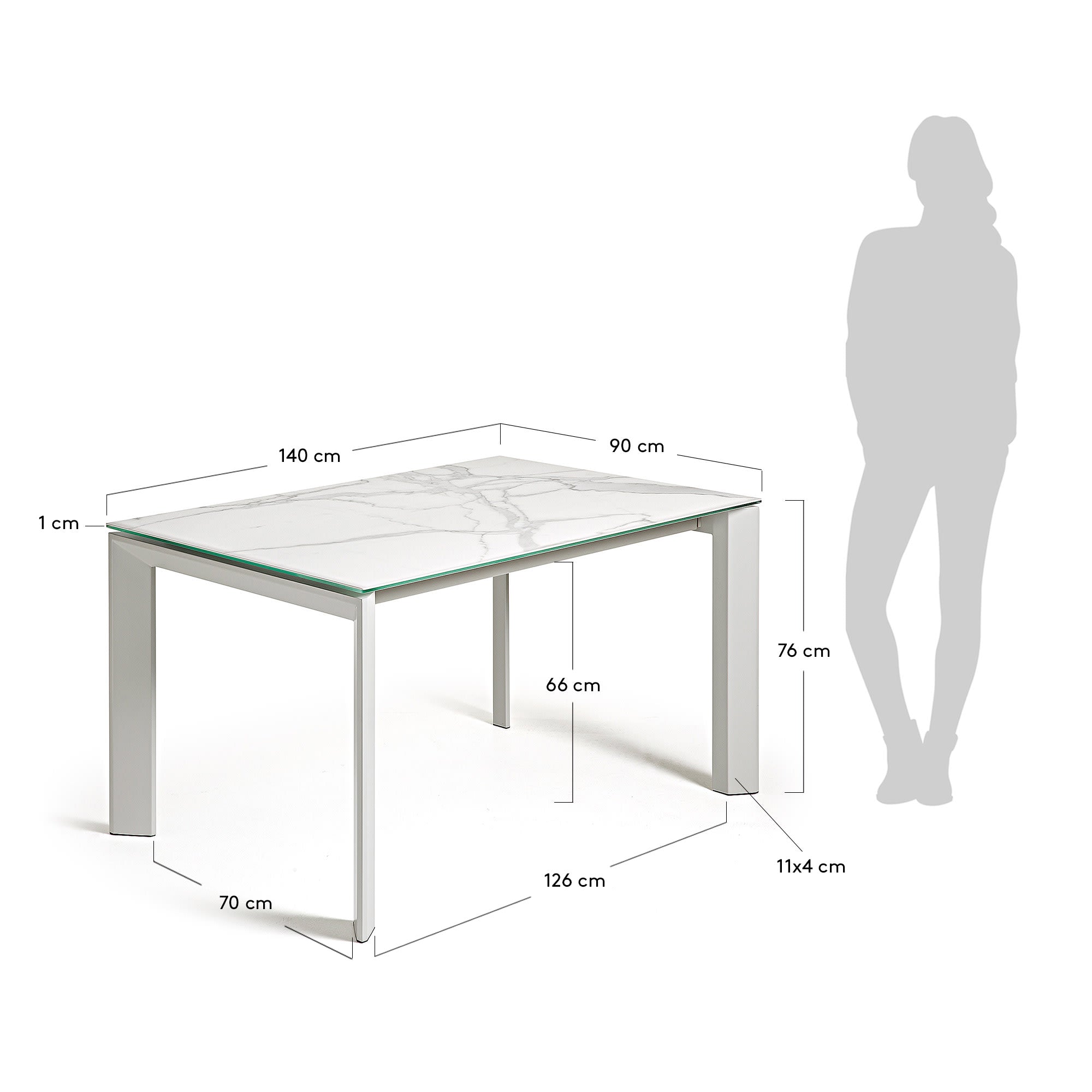 Axis Ausziehtisch Feinsteinzeug mit Kalos Blanco Finish Beine in Grau 140 (200) cm in Weiß präsentiert im Onlineshop von KAQTU Design AG. Esstisch ist von Kave Home