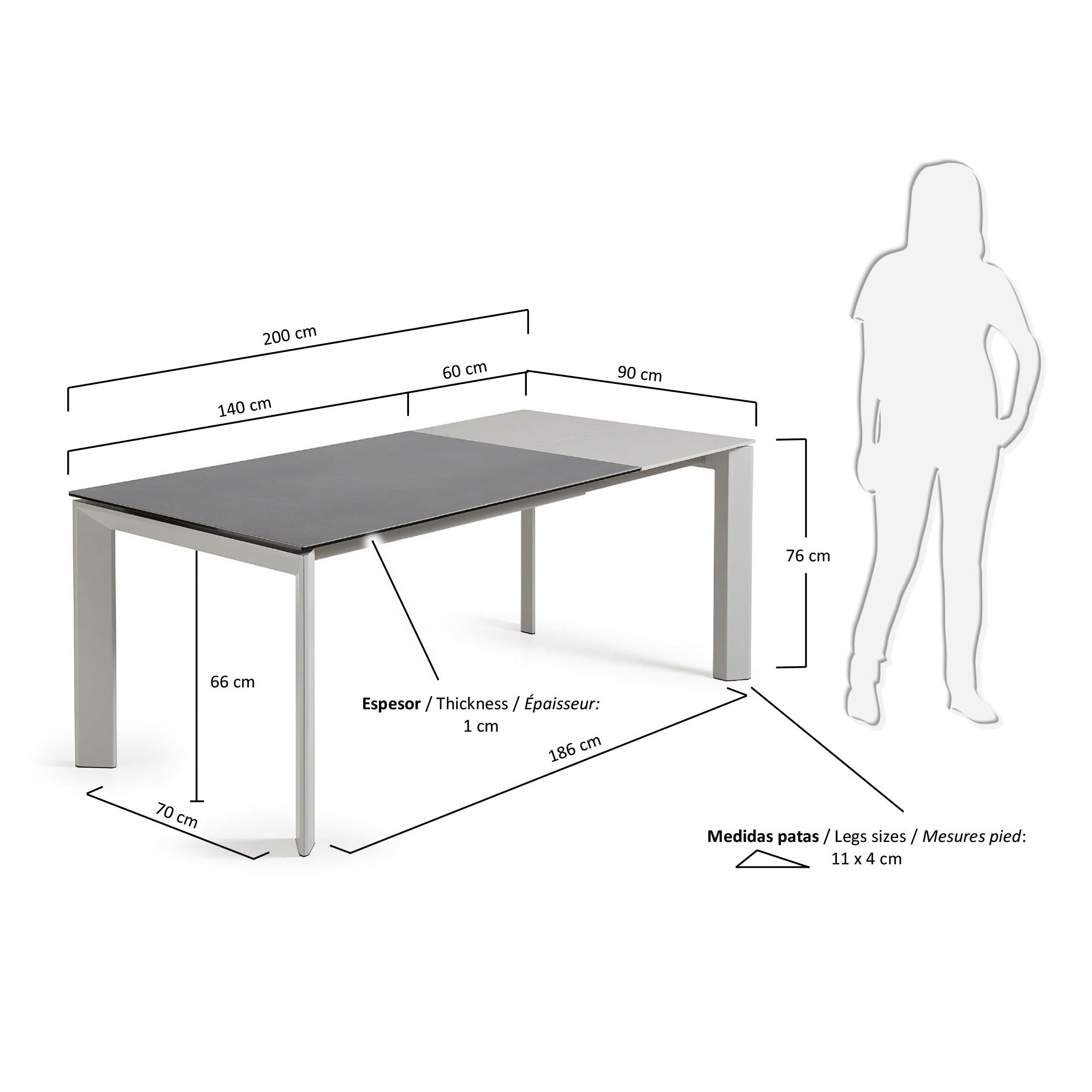 Axis Ausziehtisch Feinsteinzeug Vulcano Roca Finish Beine grau 140 (200) cm in Grau präsentiert im Onlineshop von KAQTU Design AG. Esstisch ist von Kave Home