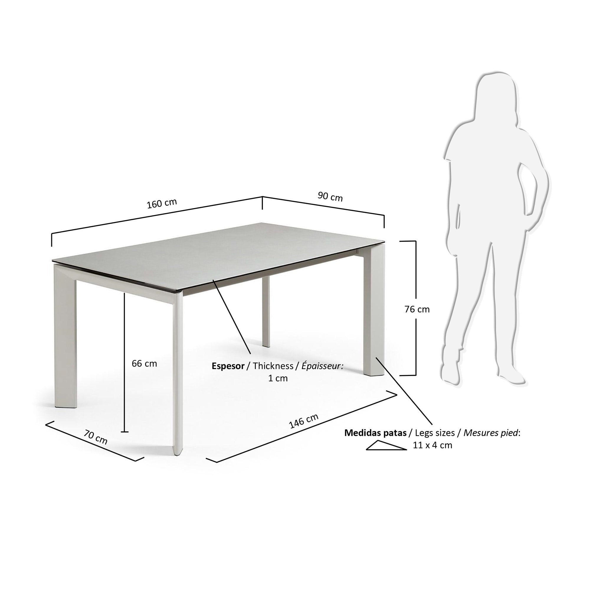 Axis Ausziehtisch Feinsteinzeug mit Hydra Plomo Finish Beine in Grau 160 (220) cm in Grau präsentiert im Onlineshop von KAQTU Design AG. Esstisch ist von Kave Home