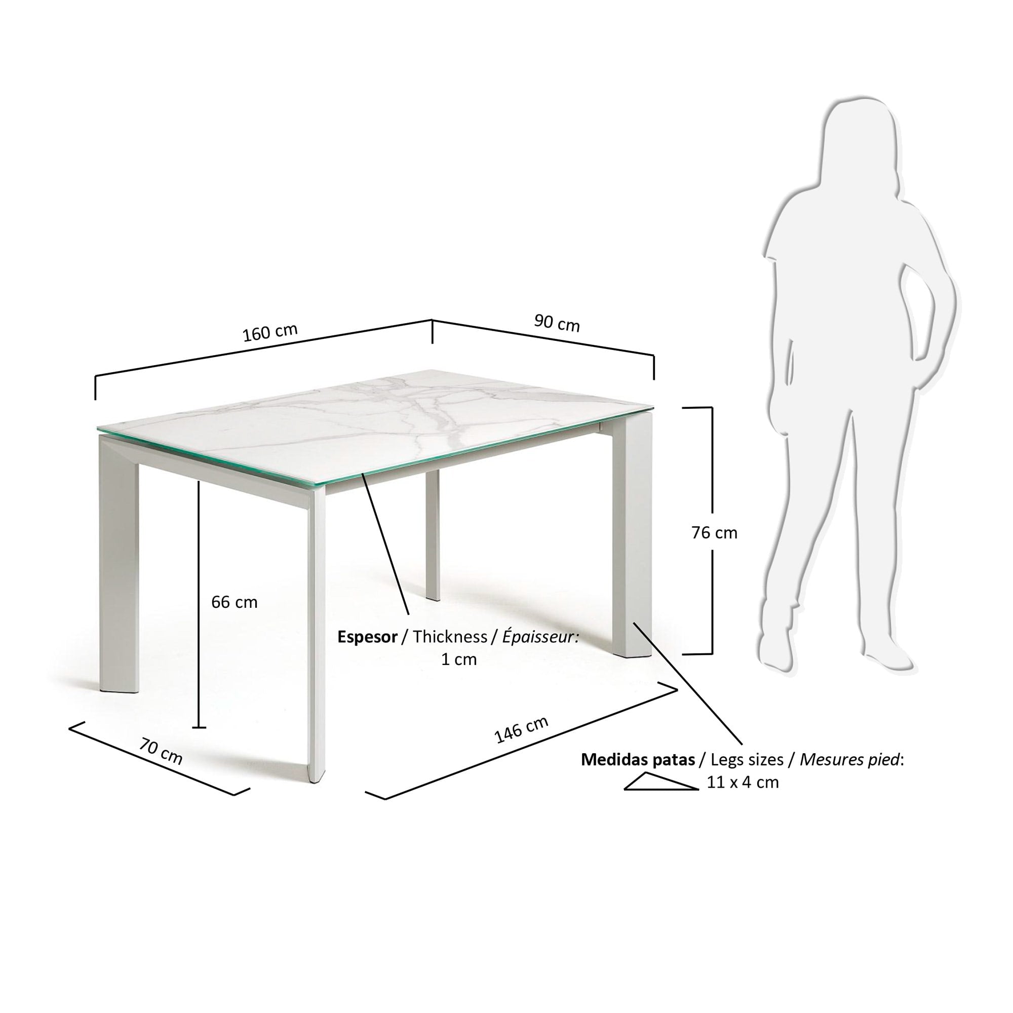 Axis Ausziehtisch Feinsteinzeug mit Kalos Blanco Finish Beine in Grau 160 (220) cm in Weiß präsentiert im Onlineshop von KAQTU Design AG. Esstisch ist von Kave Home