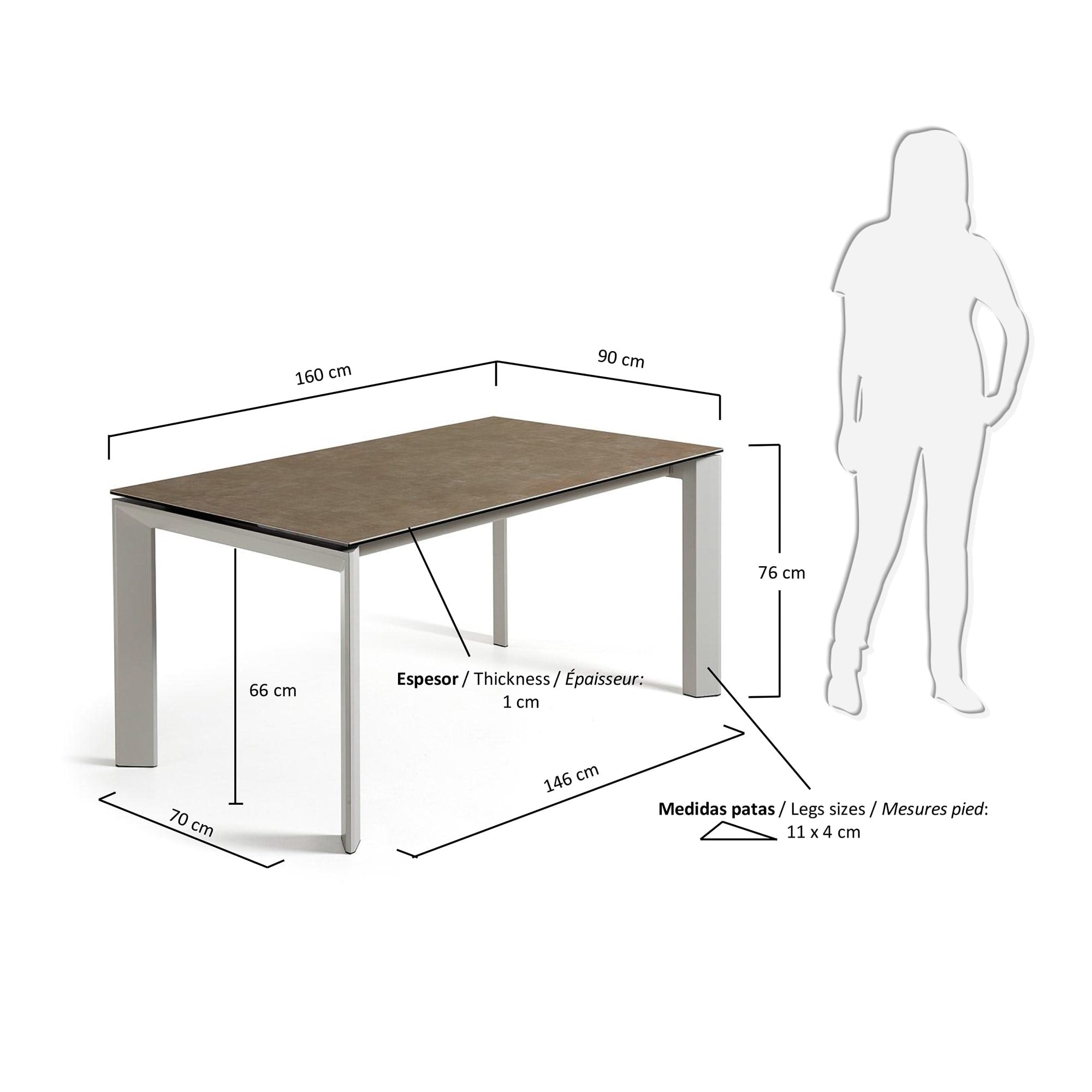 Axis Ausziehtisch Feinsteinzeug mit Vulcano Ceniza Finish Stahlbeine grau 160 (220) cm  in Braun präsentiert im Onlineshop von KAQTU Design AG. Esstisch ist von Kave Home