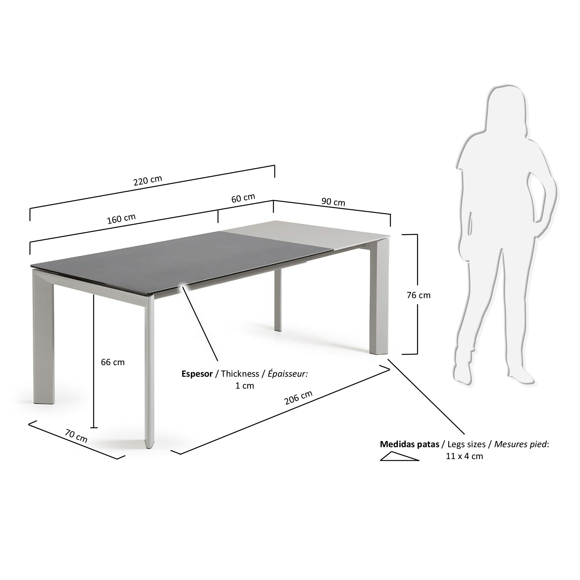 Axis Ausziehtisch Feinsteinzeug Vulcano Roca Finish Beine grau 160 (220) cm in Grau präsentiert im Onlineshop von KAQTU Design AG. Esstisch ist von Kave Home