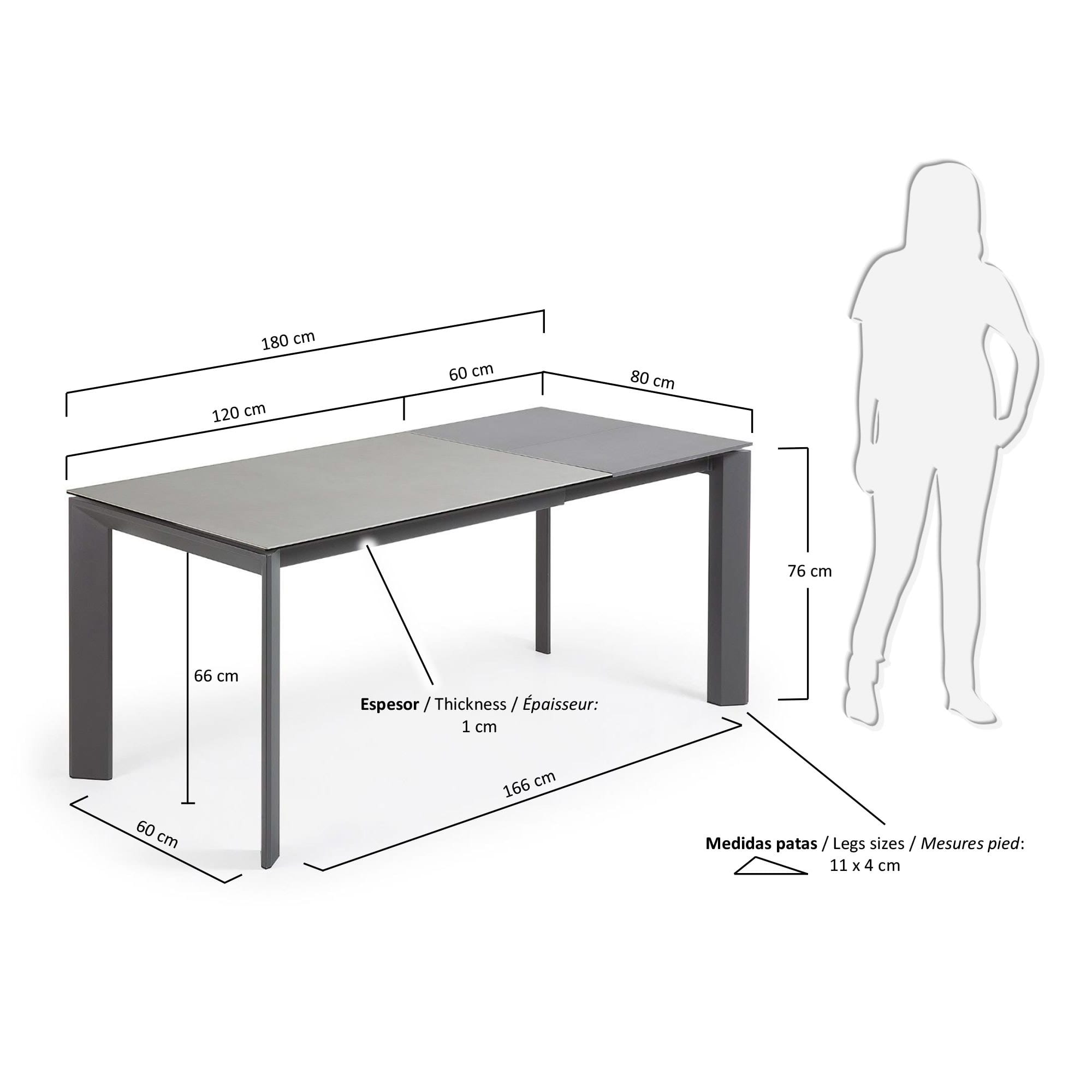 Axis Ausziehtisch Feinsteinzeug Hydra Plomo Finish und Stahlbeine Anthrazit 120 (180) cm  in Grau präsentiert im Onlineshop von KAQTU Design AG. Esstisch ist von Kave Home