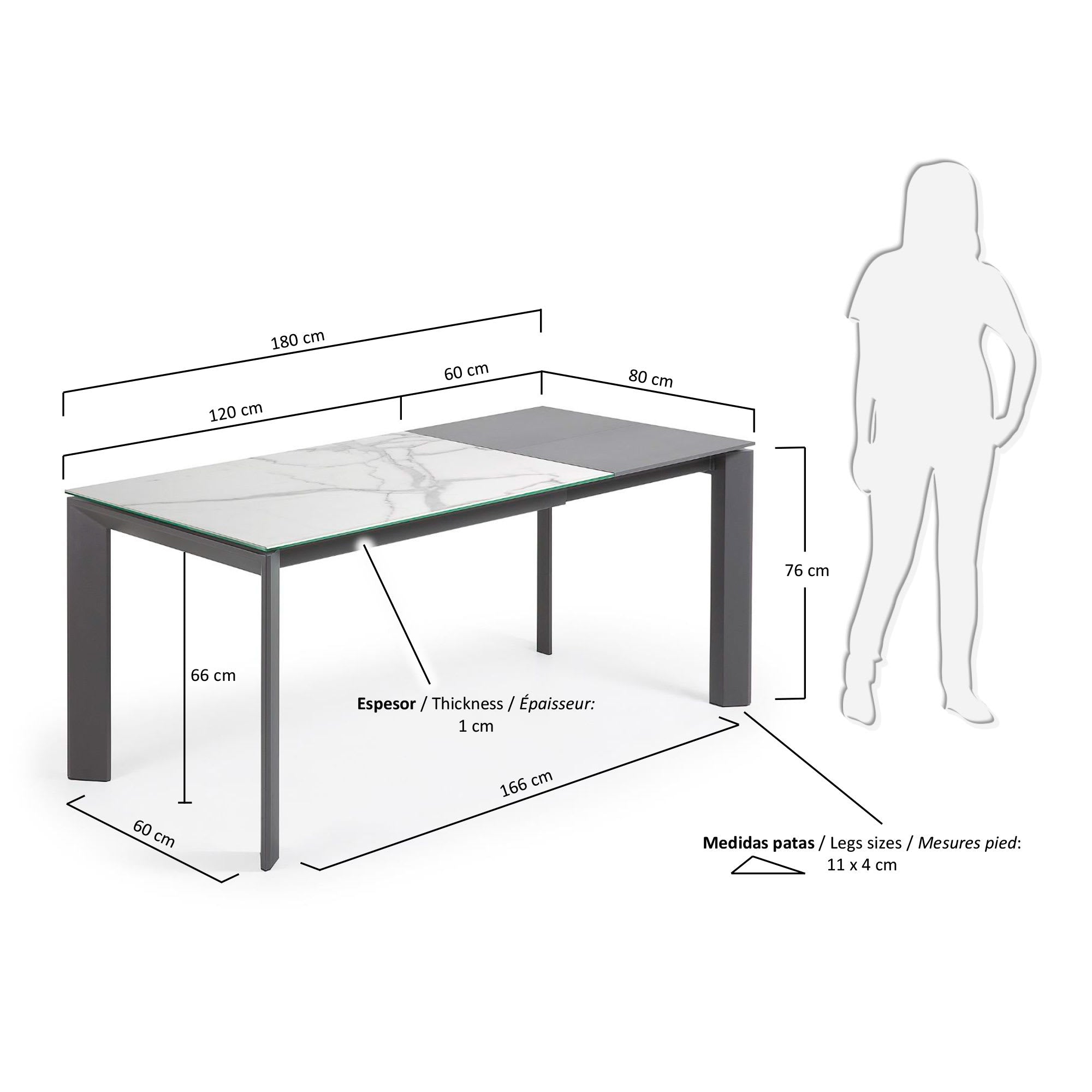 Axis Ausziehtisch Feinsteinzeug mit Finish in Kalos Weiss und Beine in Dunkelgrau 120 (180) cm in Weiß präsentiert im Onlineshop von KAQTU Design AG. Esstisch ist von Kave Home