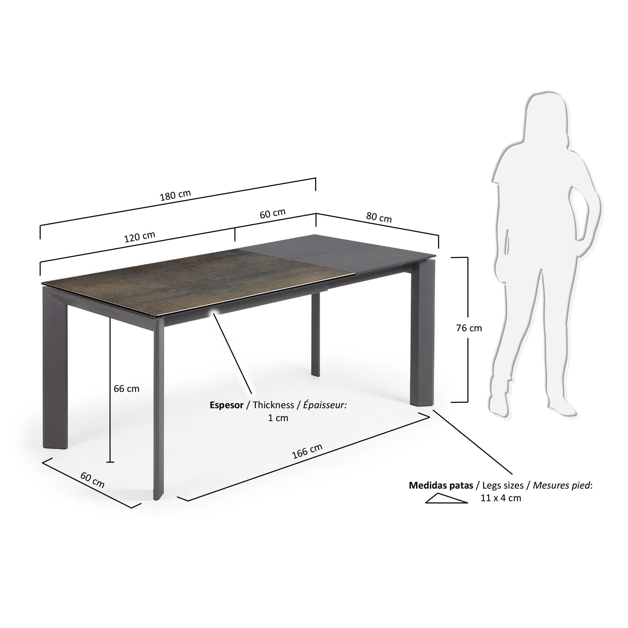 Axis Ausziehtisch Feinsteinzeug mit Iron Moss Finish Stahlbeine in Anthrazit 120 (180) cm in Braun präsentiert im Onlineshop von KAQTU Design AG. Esstisch ist von Kave Home