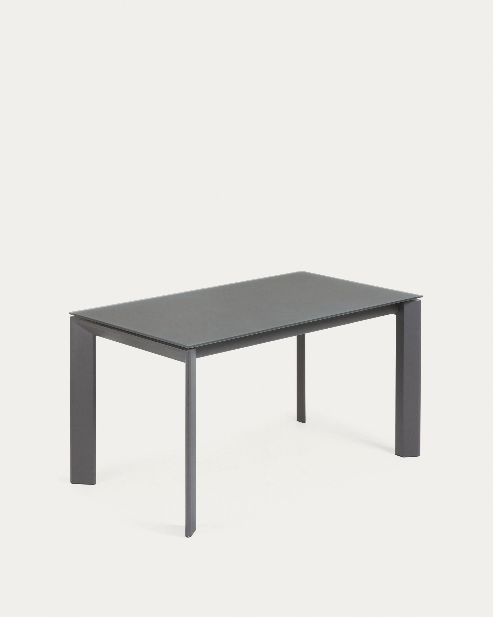 Axis Ausziehtisch aus Glas grau und Stahlbeine mit Finish in Dunkelgrau 140 (200) cm in Grau präsentiert im Onlineshop von KAQTU Design AG. Esstisch ist von Kave Home