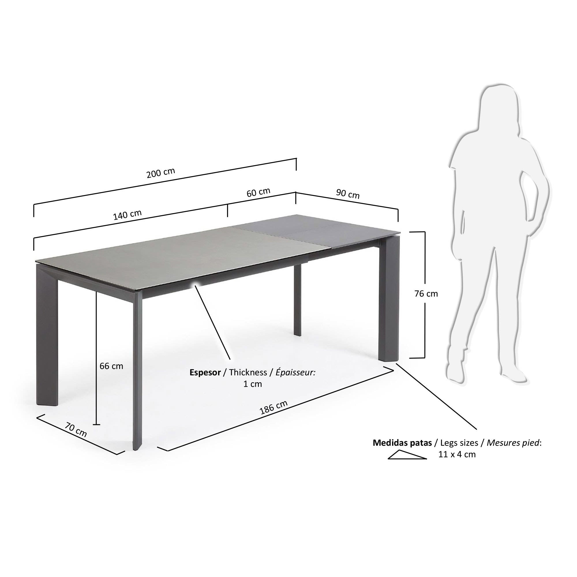 Axis Ausziehtisch Feinsteinzeug mit Hydra Plomo Finish Stahlbeine Anthrazit 140 (200) cm in Grau präsentiert im Onlineshop von KAQTU Design AG. Esstisch ist von Kave Home