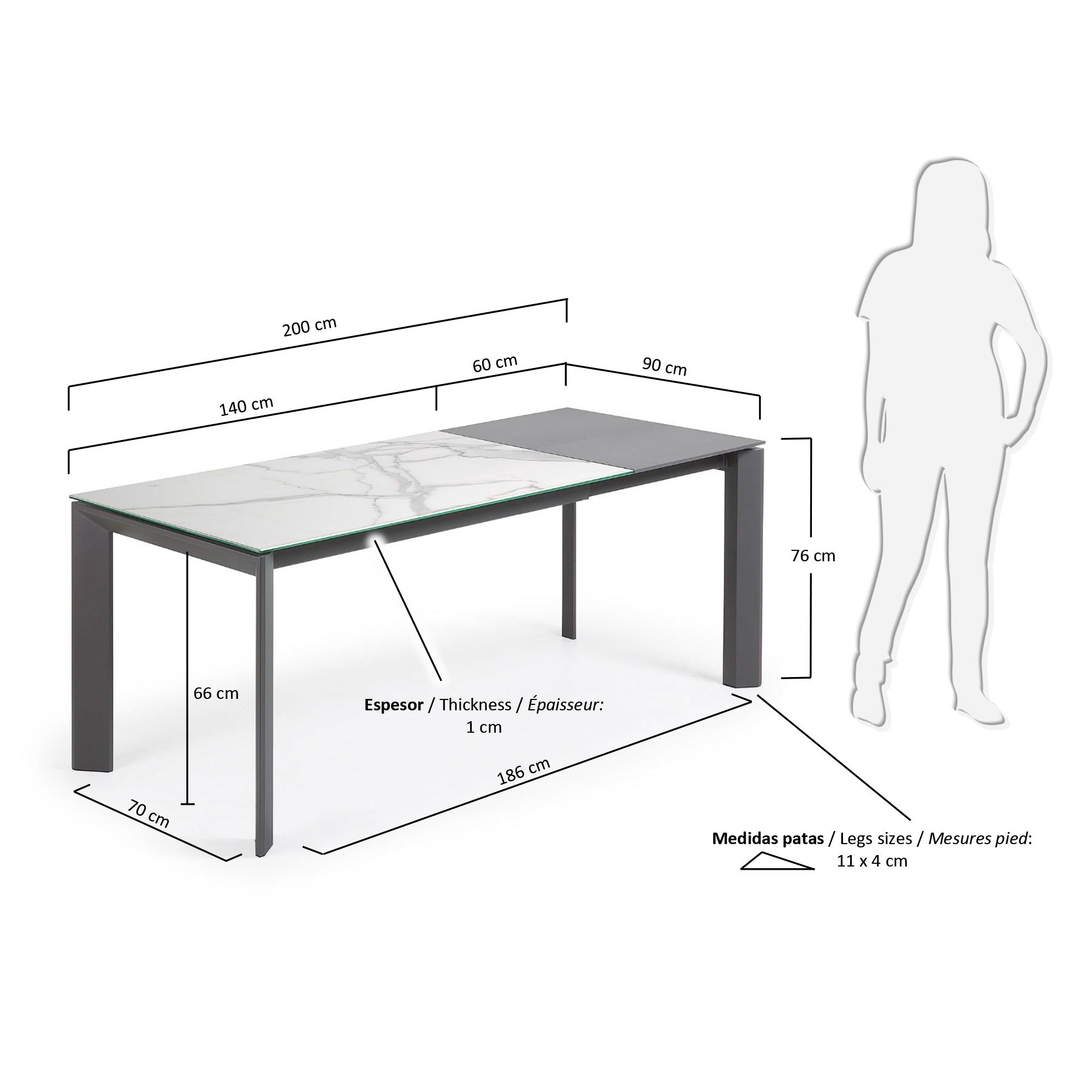 Axis Ausziehtisch Feinsteinzeug mit Finish in Kalos Weiss und Beine in Dunkelgrau 140 (180) cm in Weiß präsentiert im Onlineshop von KAQTU Design AG. Esstisch ist von Kave Home