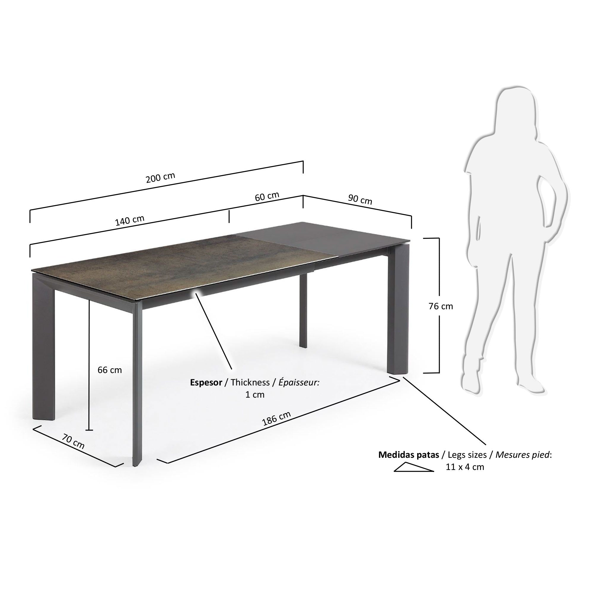 Axis Ausziehtisch Feinsteinzeug mit Iron Moss Finish Stahlbeine in Dunkelgrau 140 (200) cm in Grau präsentiert im Onlineshop von KAQTU Design AG. Esstisch ist von Kave Home