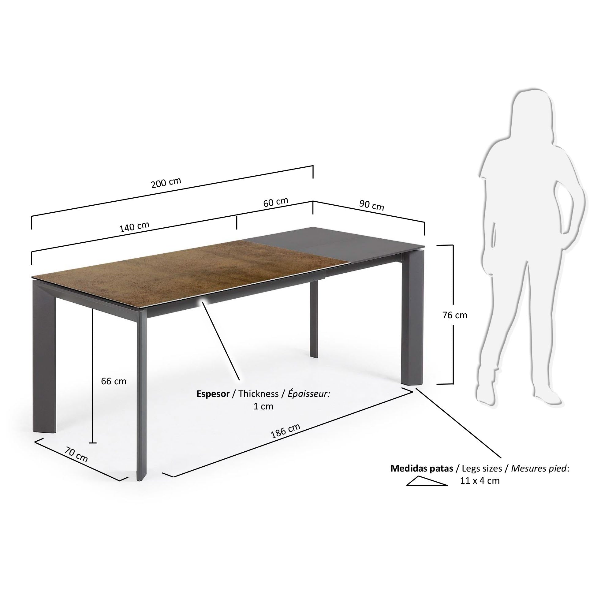 Axis Ausziehtisch Feinsteinzeug mit Iron Corten Finish und Beine in Dunkelgrau 140 (200) cm in Braun präsentiert im Onlineshop von KAQTU Design AG. Esstisch ist von Kave Home