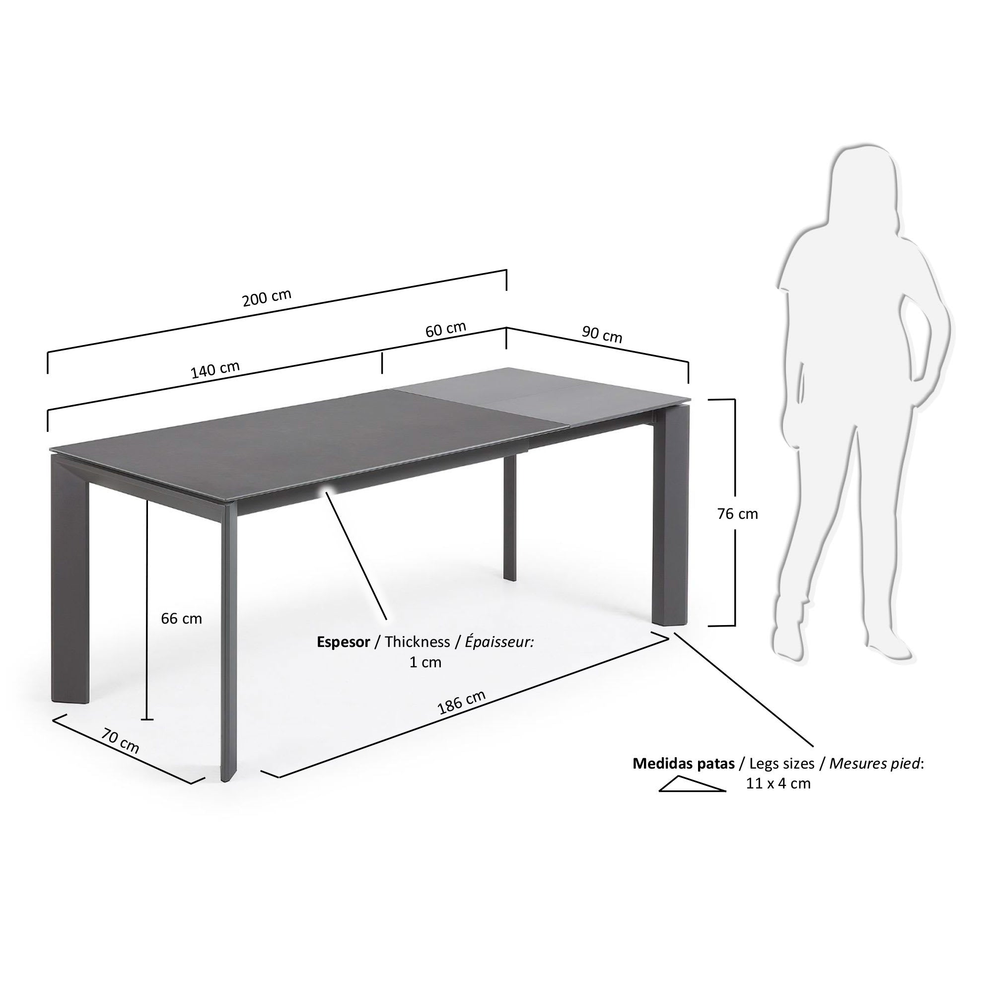 Axis Ausziehtisch Feinsteinzeug mit Vulcano Roca Finish Stahlbeine in Dunkelgrau 140 (200) cm in Grau präsentiert im Onlineshop von KAQTU Design AG. Esstisch ist von Kave Home