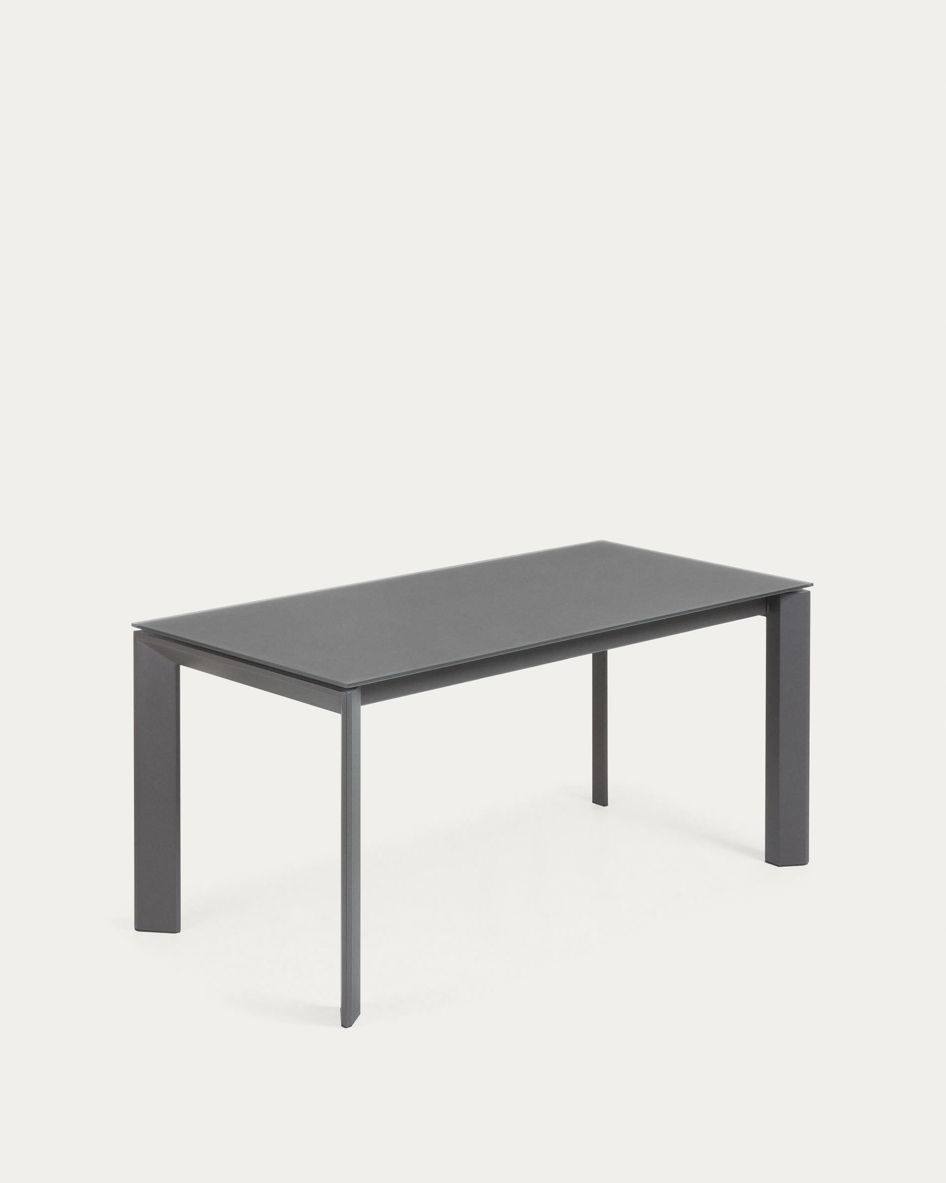 Axis Ausziehtisch aus Glas grau und Stahlbeine mit Finish in Dunkelgrau 160 (220) cm in Grau präsentiert im Onlineshop von KAQTU Design AG. Esstisch ist von Kave Home