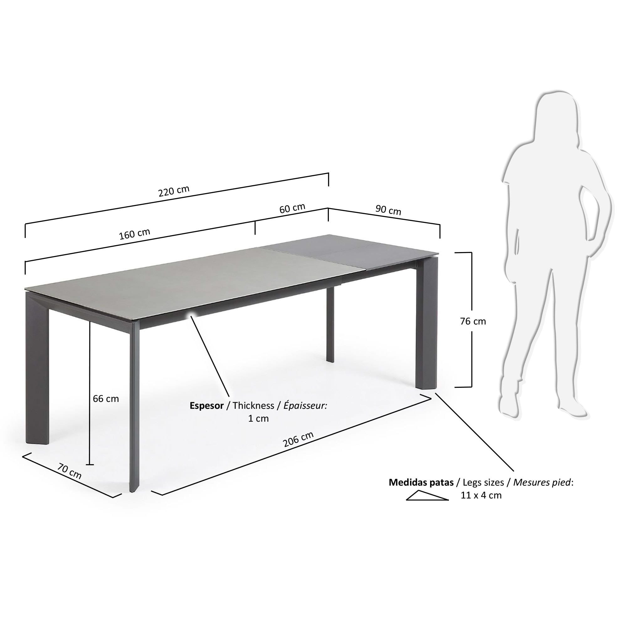 Axis Ausziehtisch Feinsteinzeug mit Hydra Plomo Finish Beine in Anthrazit 160 (220) cm in Grau präsentiert im Onlineshop von KAQTU Design AG. Esstisch ist von Kave Home