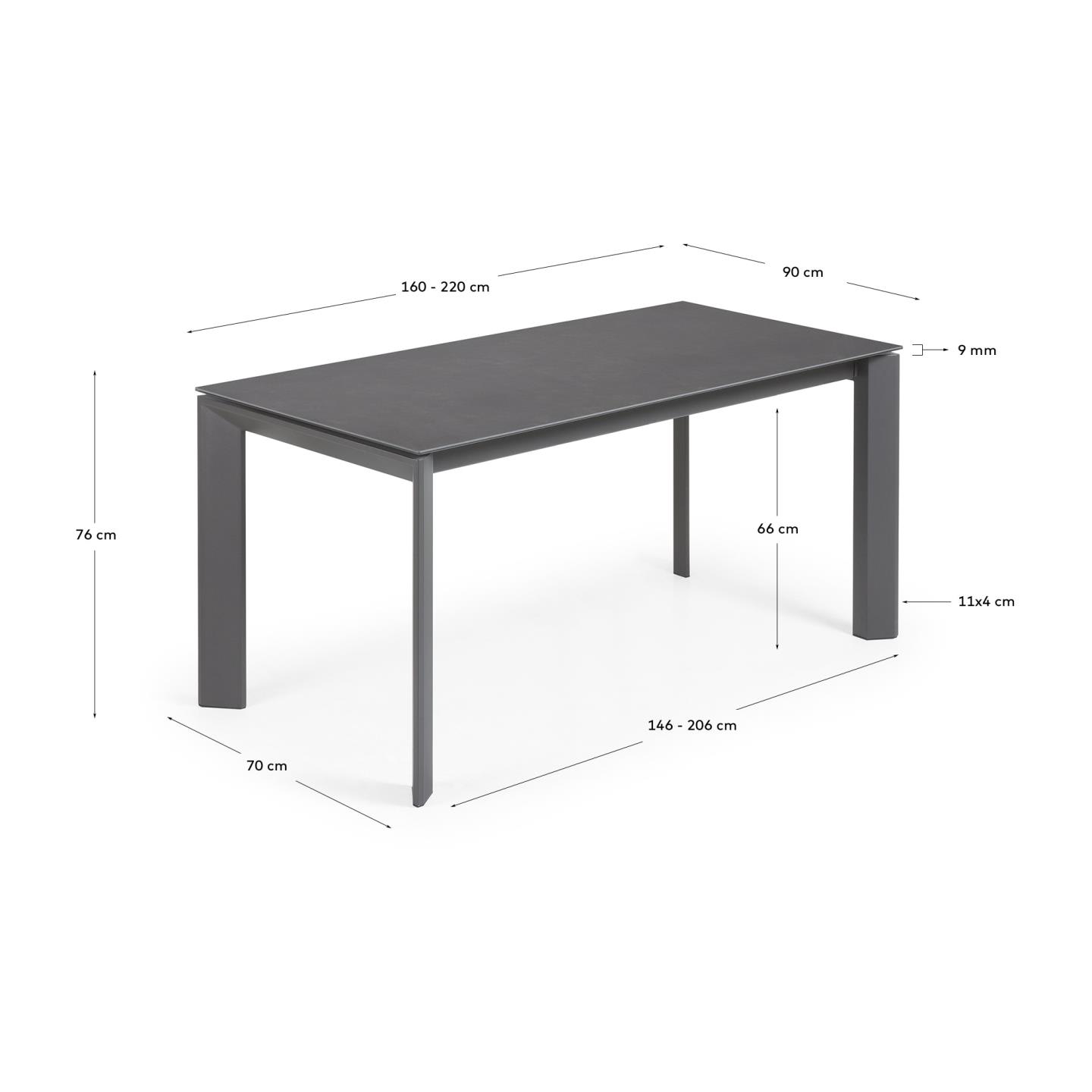 Axis Ausziehtisch Feinsteinzeug mit Iron Moss Finish Stahlbeine in Schwarz 160 (220) cm in Braun präsentiert im Onlineshop von KAQTU Design AG. Esstisch ist von Kave Home