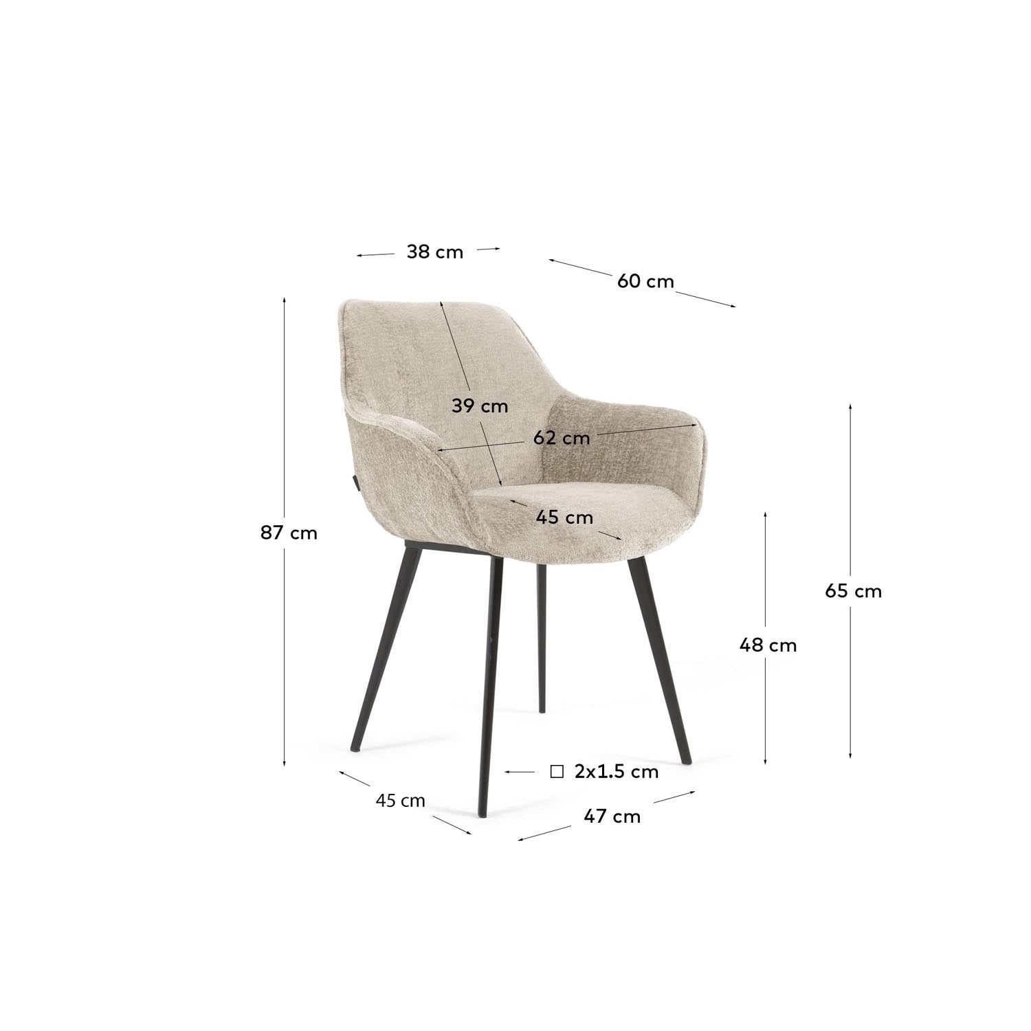 Stuhl Amira aus beigem Chenille und Metallbeinen mit schwarzem Finish in Beige präsentiert im Onlineshop von KAQTU Design AG. Stuhl mit Armlehnen ist von Kave Home