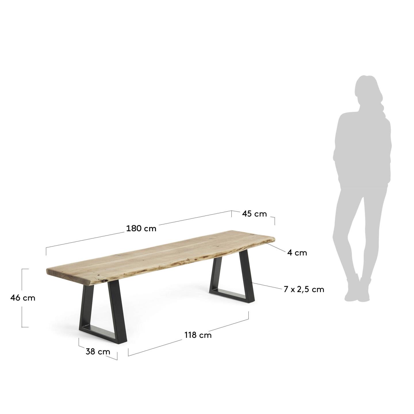 Alaia Bank aus massivem Akazienholz und Stahl schwarz lackiert 180 cm in Braun präsentiert im Onlineshop von KAQTU Design AG. Sitzbank ist von Kave Home