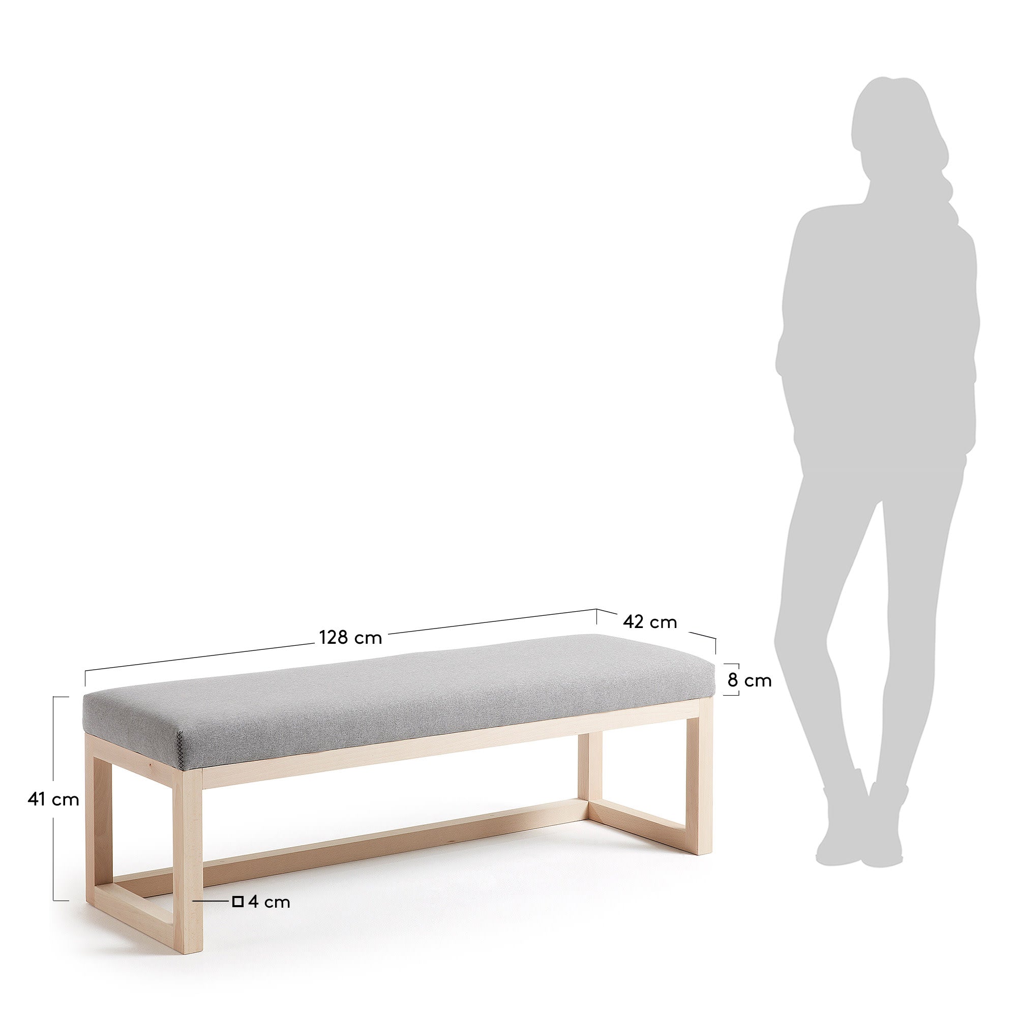 Loya Polsterbank grau und massives Buchenholz 128 cm in Grau präsentiert im Onlineshop von KAQTU Design AG. Sitzbank ist von Kave Home