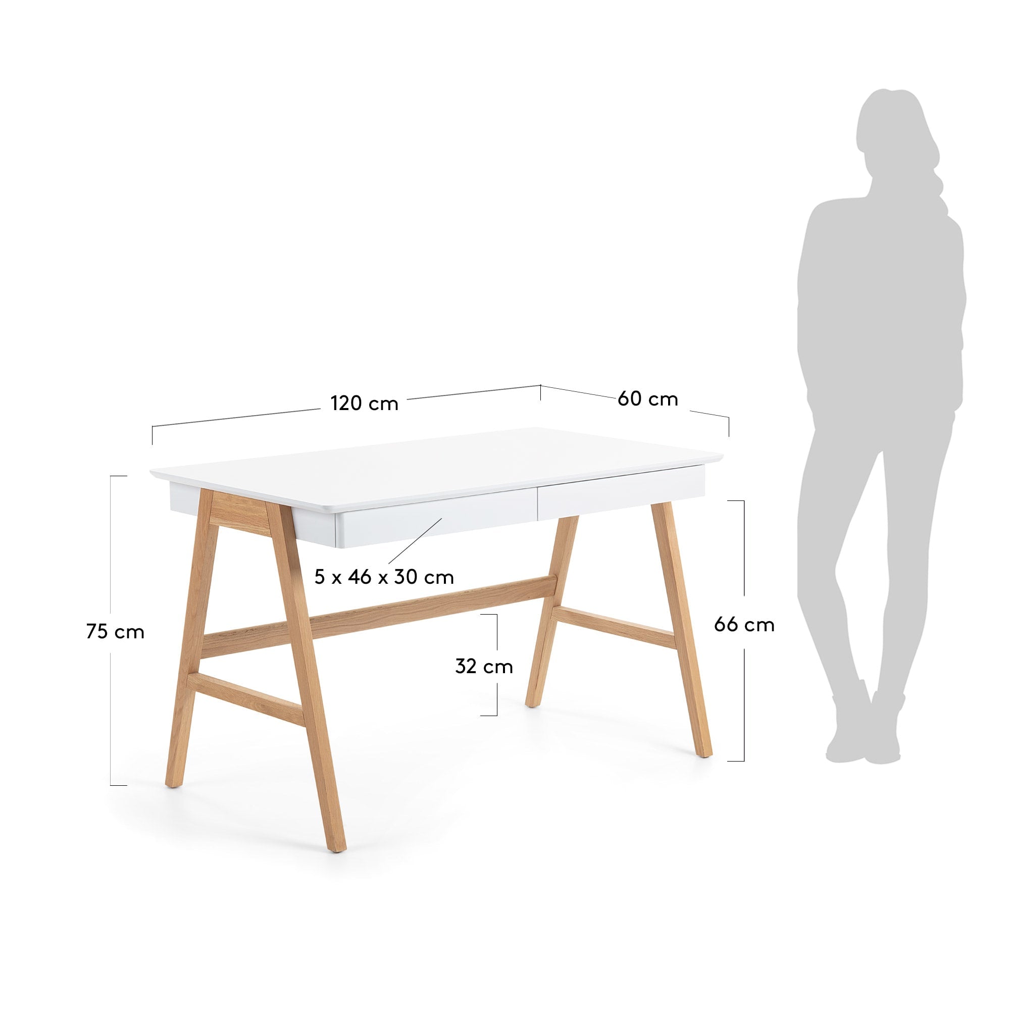 Dyana Tisch weiss lackiertes MDF und Beine aus massiver Esche in Braun präsentiert im Onlineshop von KAQTU Design AG. Esstisch ist von Kave Home