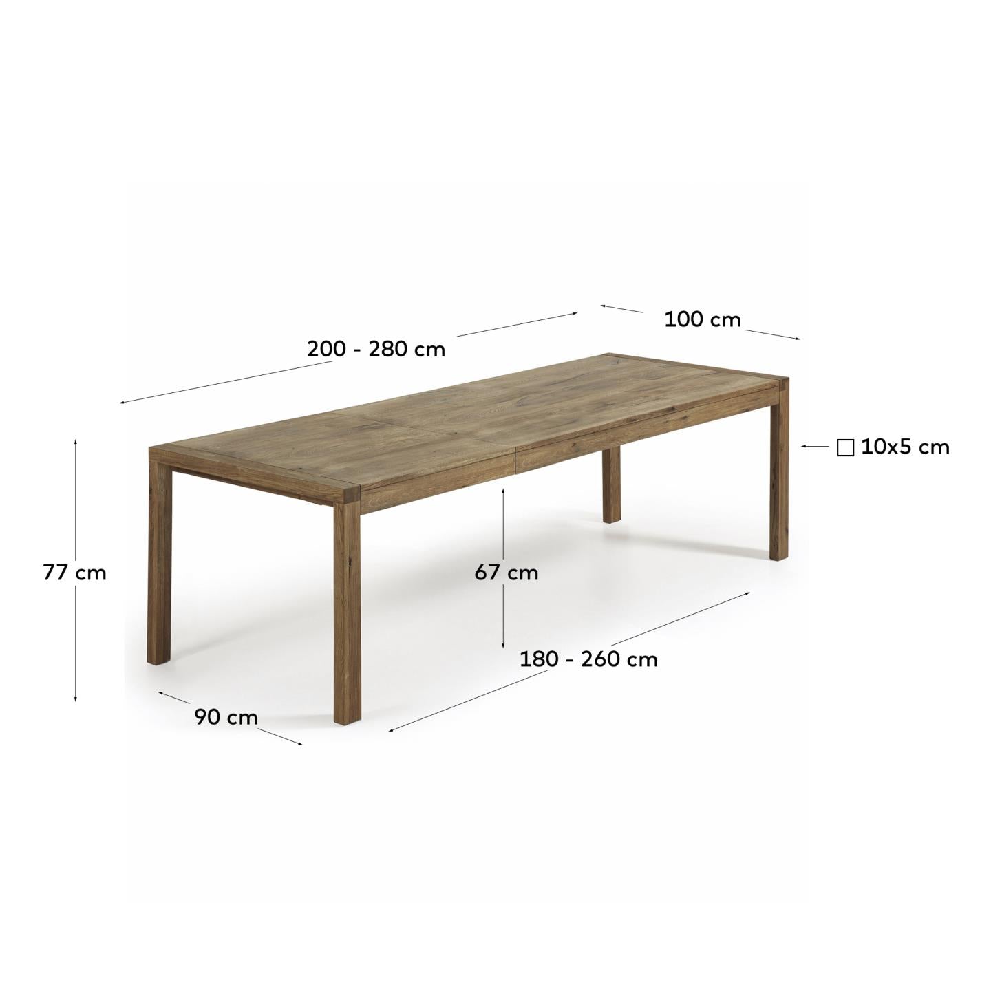 Briva Ausziehtisch aus Eichenfurnier mit Antik-Finish 200 (280) x 100 cm in Braun präsentiert im Onlineshop von KAQTU Design AG. Esstisch ist von Kave Home