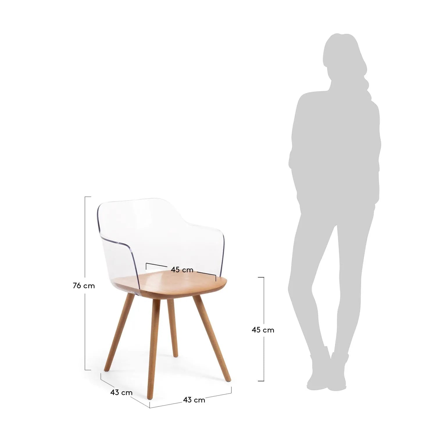 Bjorg Stuhl transparent mit massivem Buchenholz in Klar, Natur präsentiert im Onlineshop von KAQTU Design AG. Stuhl ist von Kave Home