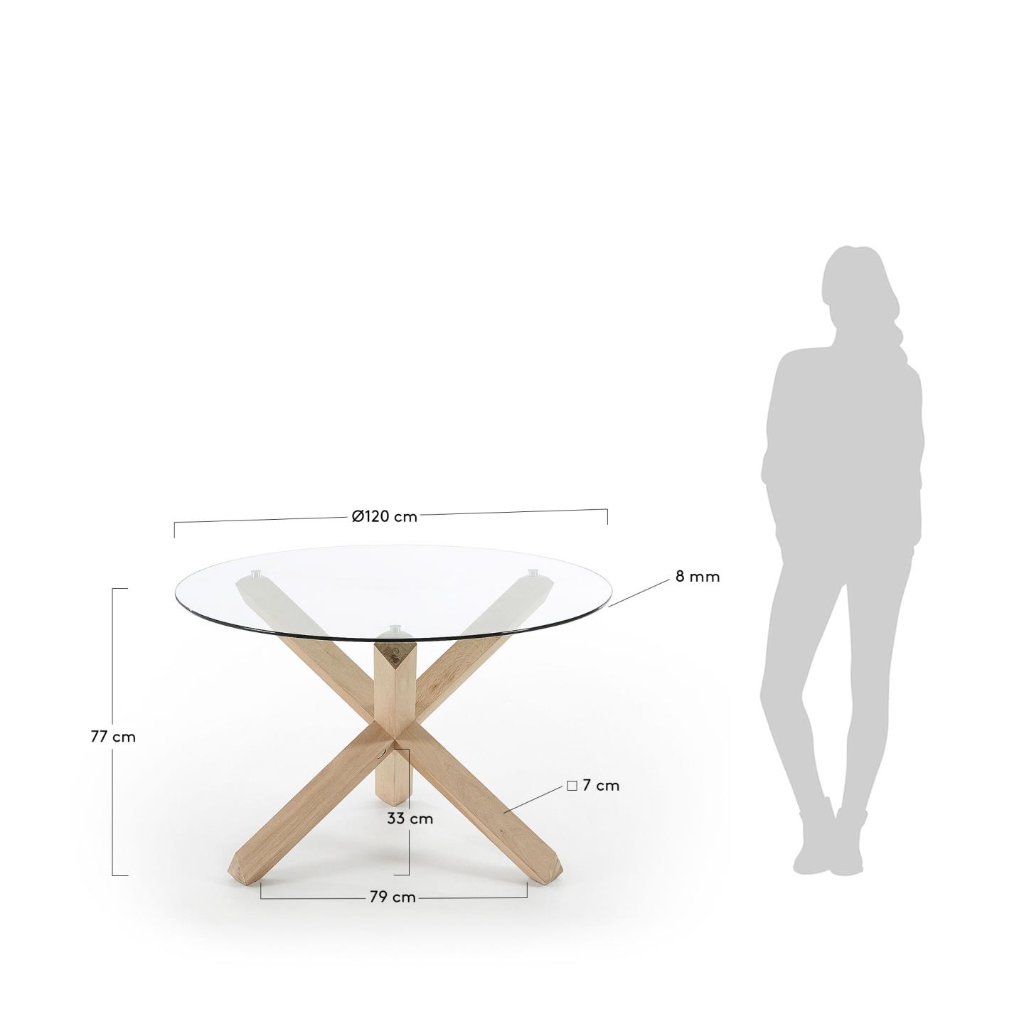 Lotus runder Tisch aus Glas und Beine aus massivem Eichenholz Ø 120 cm in Klar präsentiert im Onlineshop von KAQTU Design AG. Esstisch ist von Kave Home