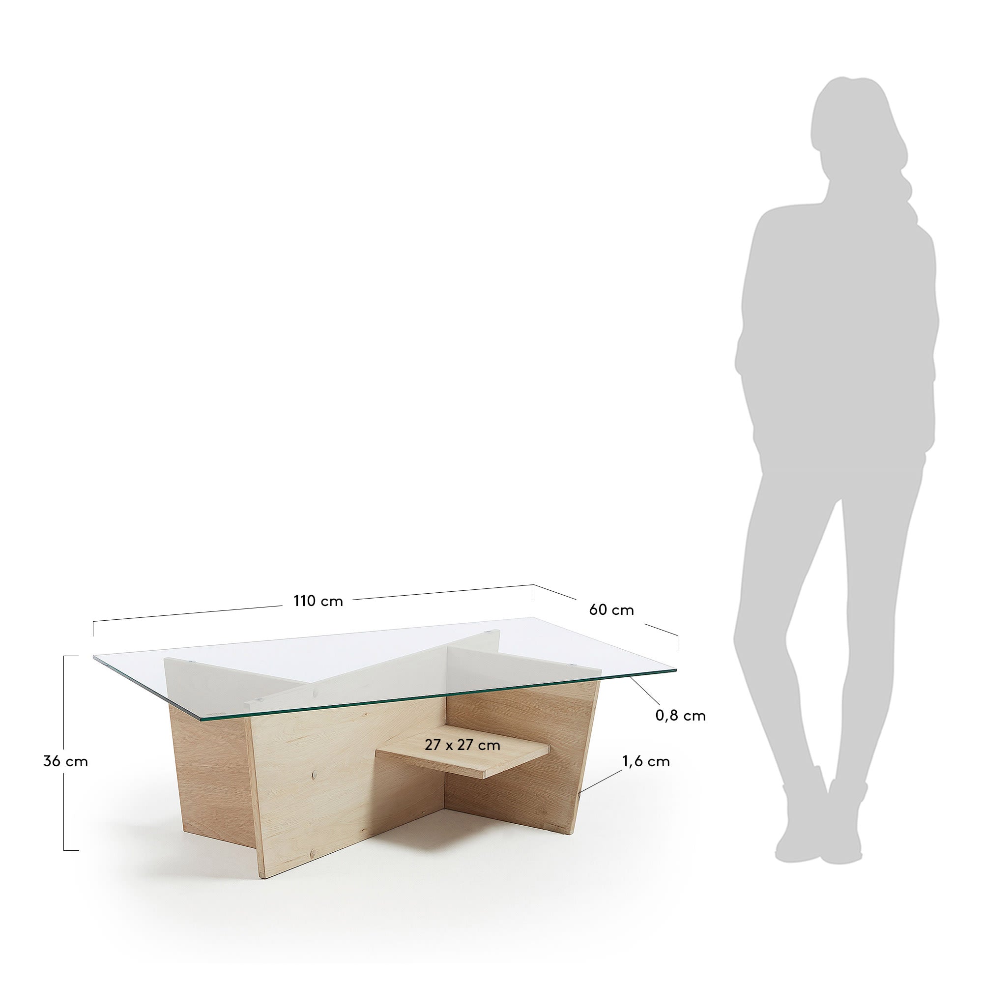 Balwind Couchtisch aus Glas und Basis aus Holz 110 x 60 cm in Braun präsentiert im Onlineshop von KAQTU Design AG. Beistelltisch ist von Kave Home