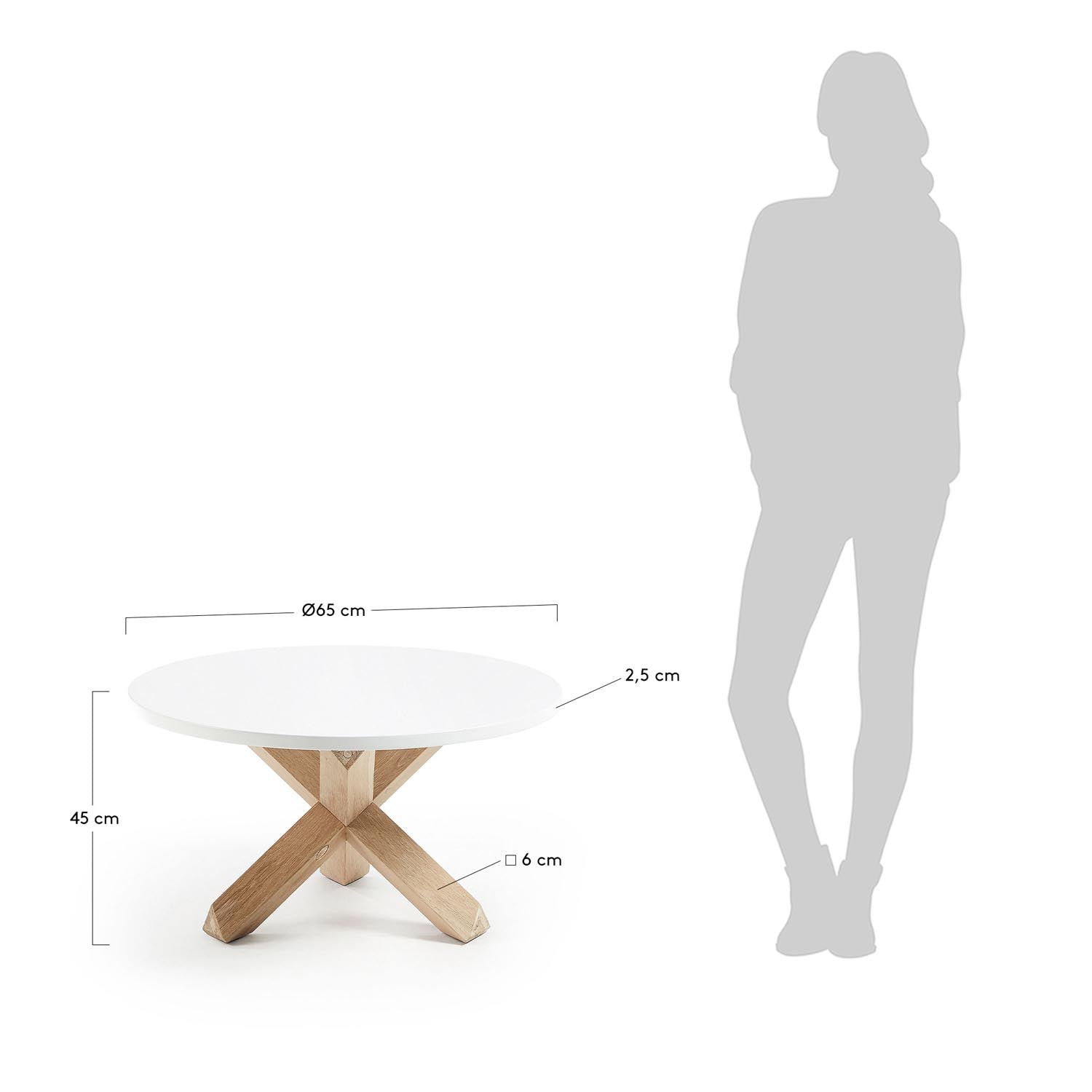 Lotus Couchtisch Ø 65 cm aus weiß lackiertem MDF mit massiven Eichenbeinen in Weiß, Natur präsentiert im Onlineshop von KAQTU Design AG. Beistelltisch ist von Kave Home