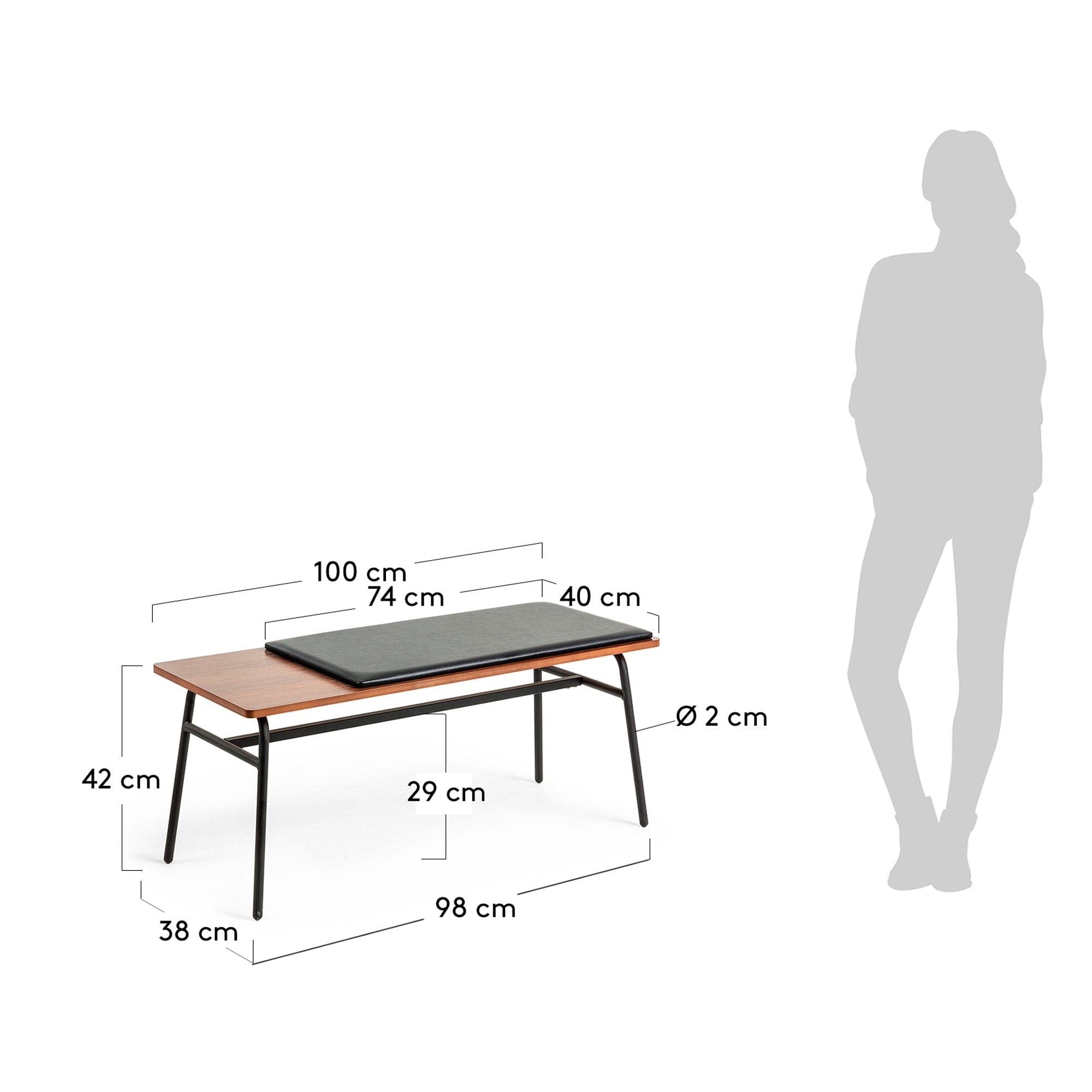 Carabel Bank aus Stahl und Nussholzfurnier 100 cm in Mehrfarbig präsentiert im Onlineshop von KAQTU Design AG. Sitzbank ist von Kave Home