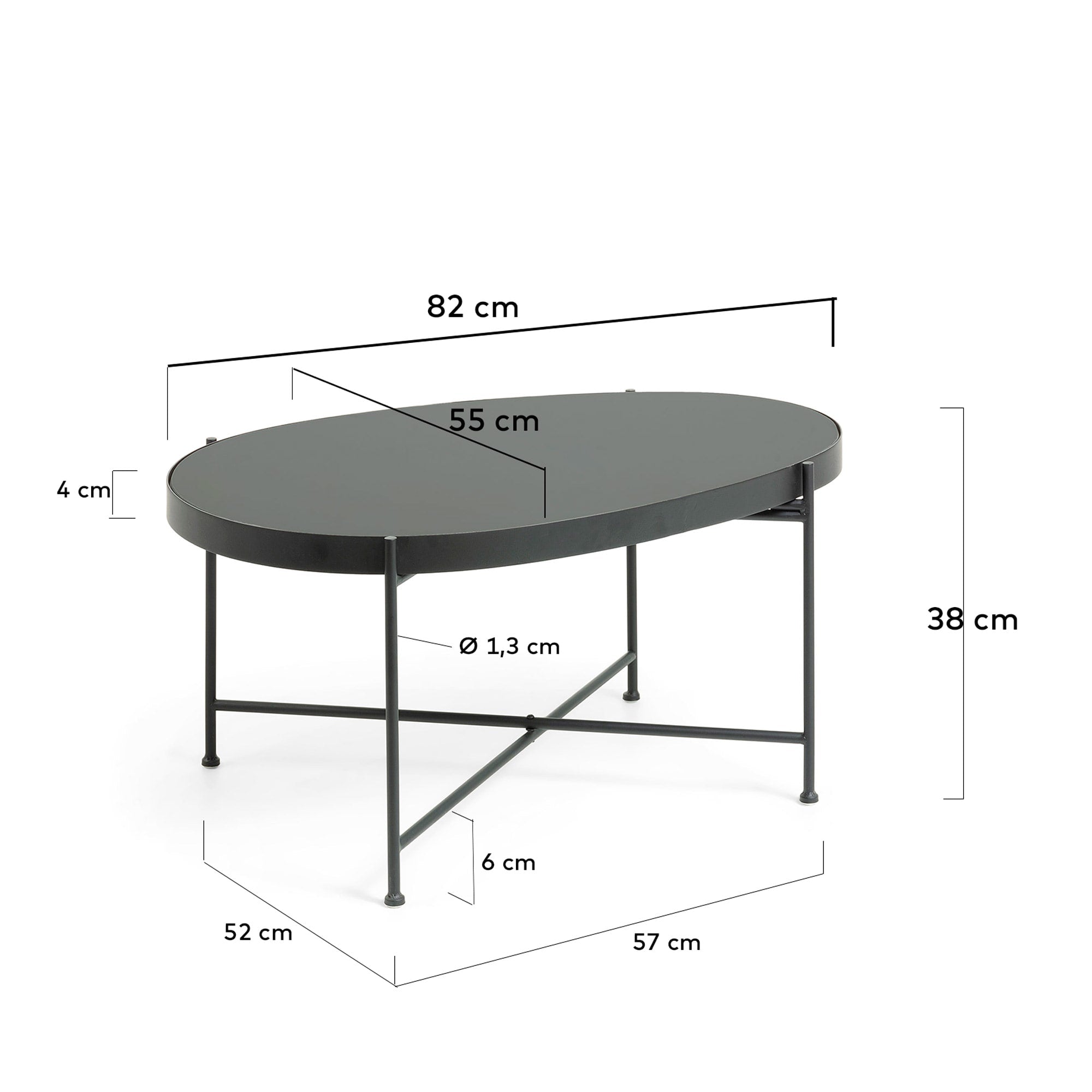 Marlet Couchtisch mit schwarz getöntem Glas und schwarz lackiertem Stahlgestell 82 x 55 cm in Schwarz präsentiert im Onlineshop von KAQTU Design AG. Beistelltisch ist von Kave Home