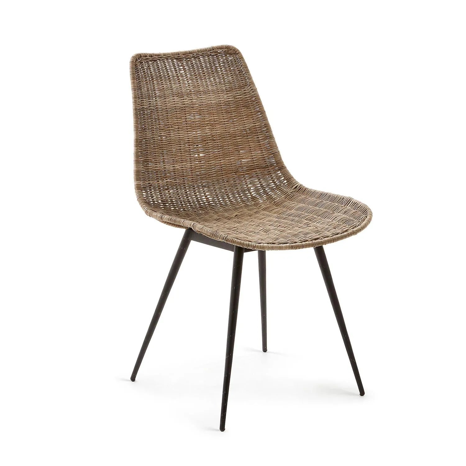 Equal Stuhl aus Rattan und Stahlbeine mit schwarzem Finish in Natur, Schwarz präsentiert im Onlineshop von KAQTU Design AG. Stuhl ist von Kave Home