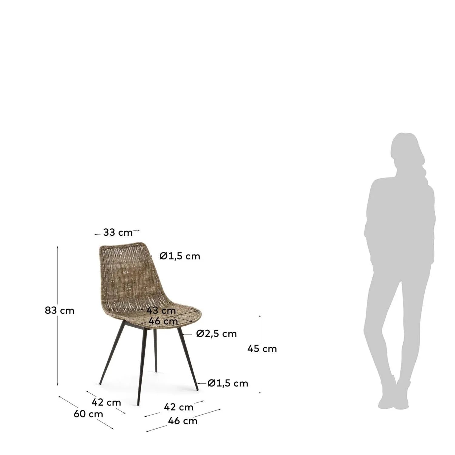 Equal Stuhl aus Rattan und Stahlbeine mit schwarzem Finish in Natur, Schwarz präsentiert im Onlineshop von KAQTU Design AG. Stuhl ist von Kave Home